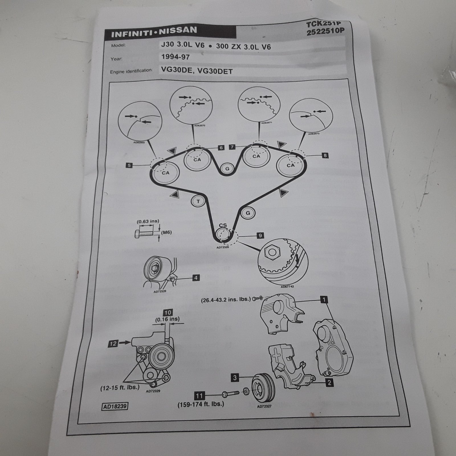 Gates TCK251 Engine Timing Belt Kit Fits INFINITI J30 Nissan 300ZX (1990-1997)