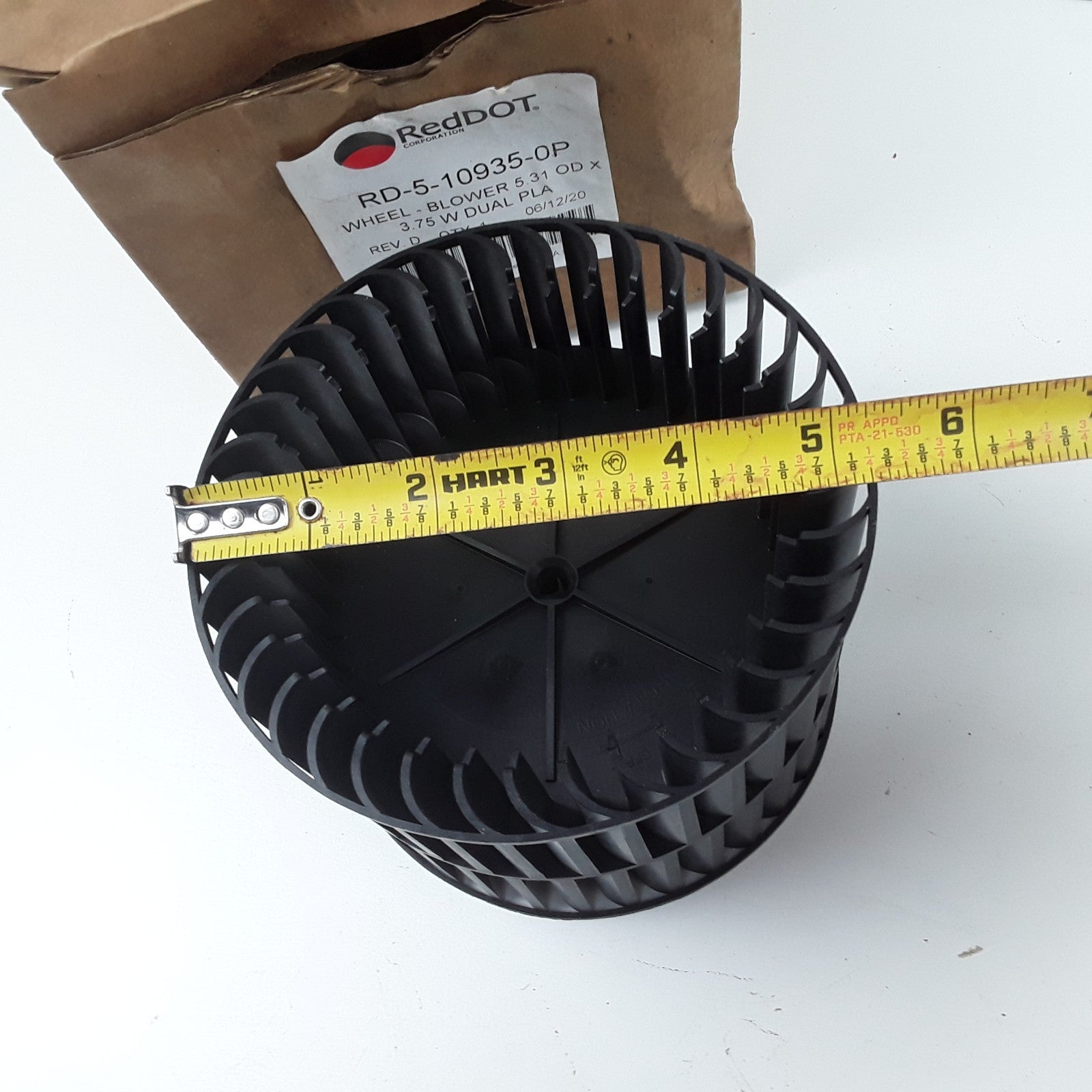 Red DOT Blower Motor Dual Inlet Wheel, OD 5 5/16'' Width 3 3/4'' Bore 5/16''