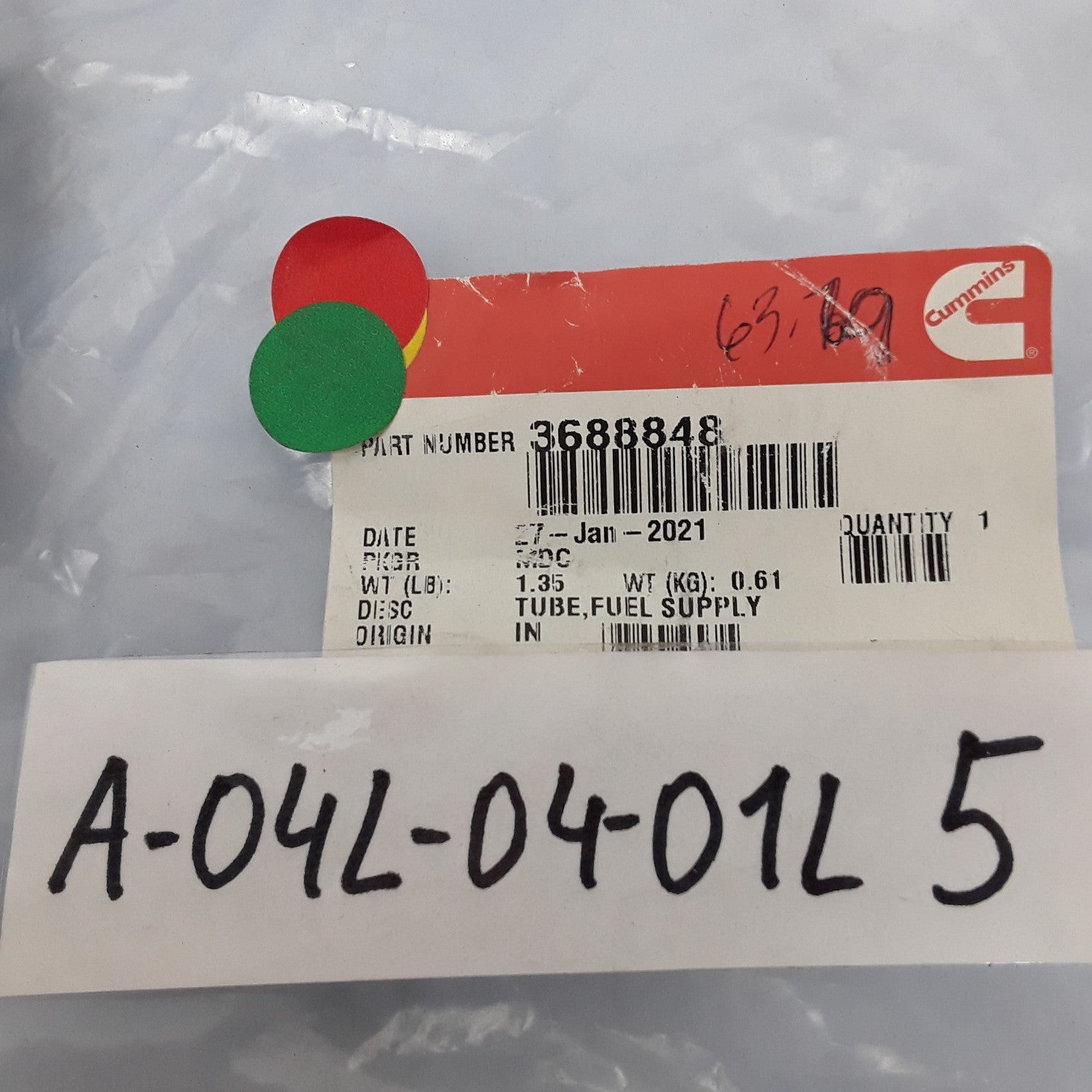 Genuine OEM Cummins 3688848 Fuel Supply Tube Fits EPA13 15 Liter ISX QSX Engines