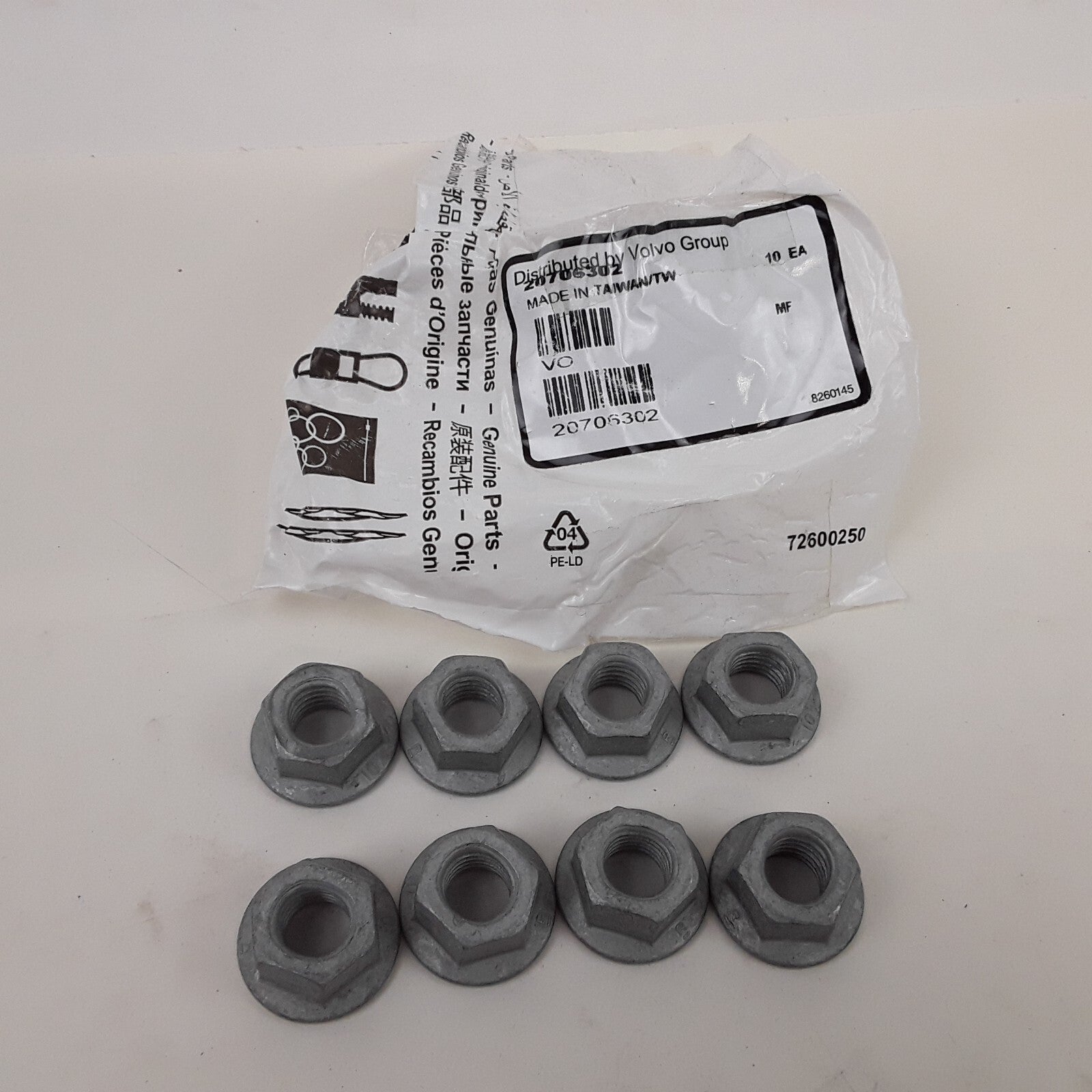 Volvo 20706302 Heavy Duty Flanged Lock Nuts – Pack of 8 For Car Truck