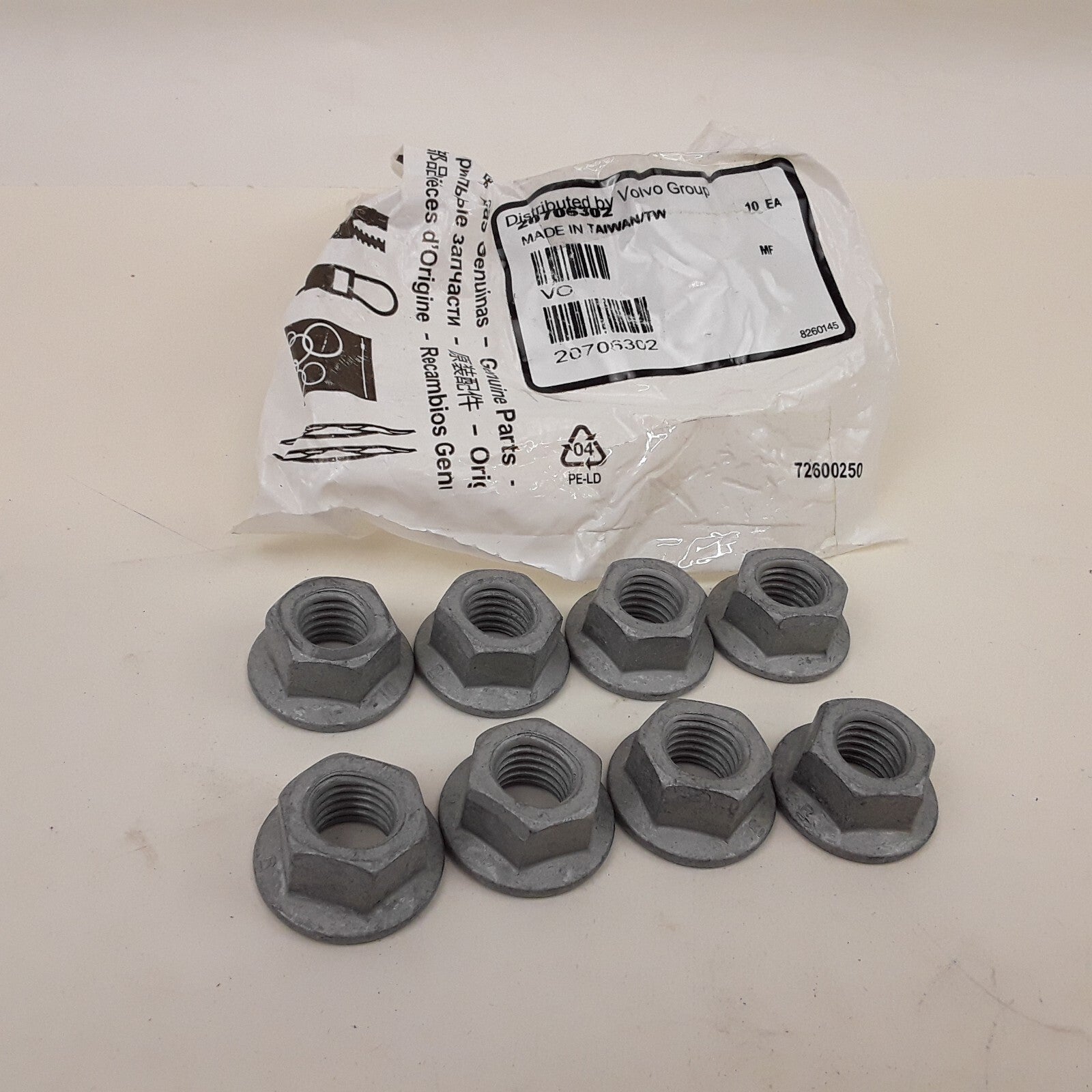 Volvo 20706302 Heavy Duty Flanged Lock Nuts – Pack of 8 For Car Truck