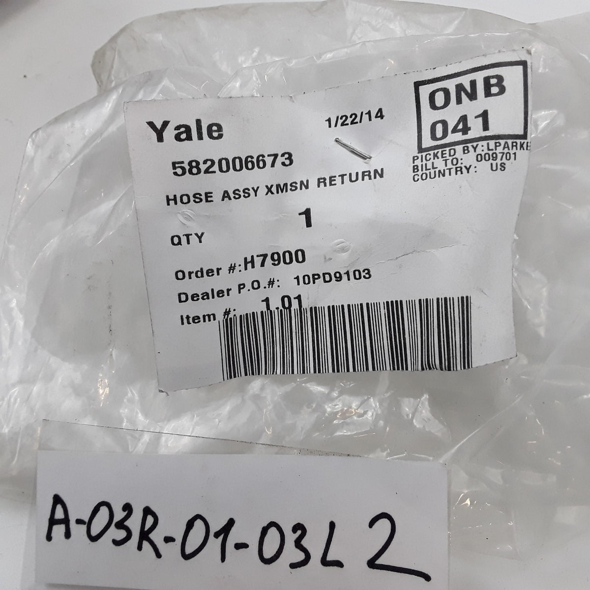 Yale 582006673 AC A/C Heater XMSN Return Hose Pipe Assembly For Forklift Trucks