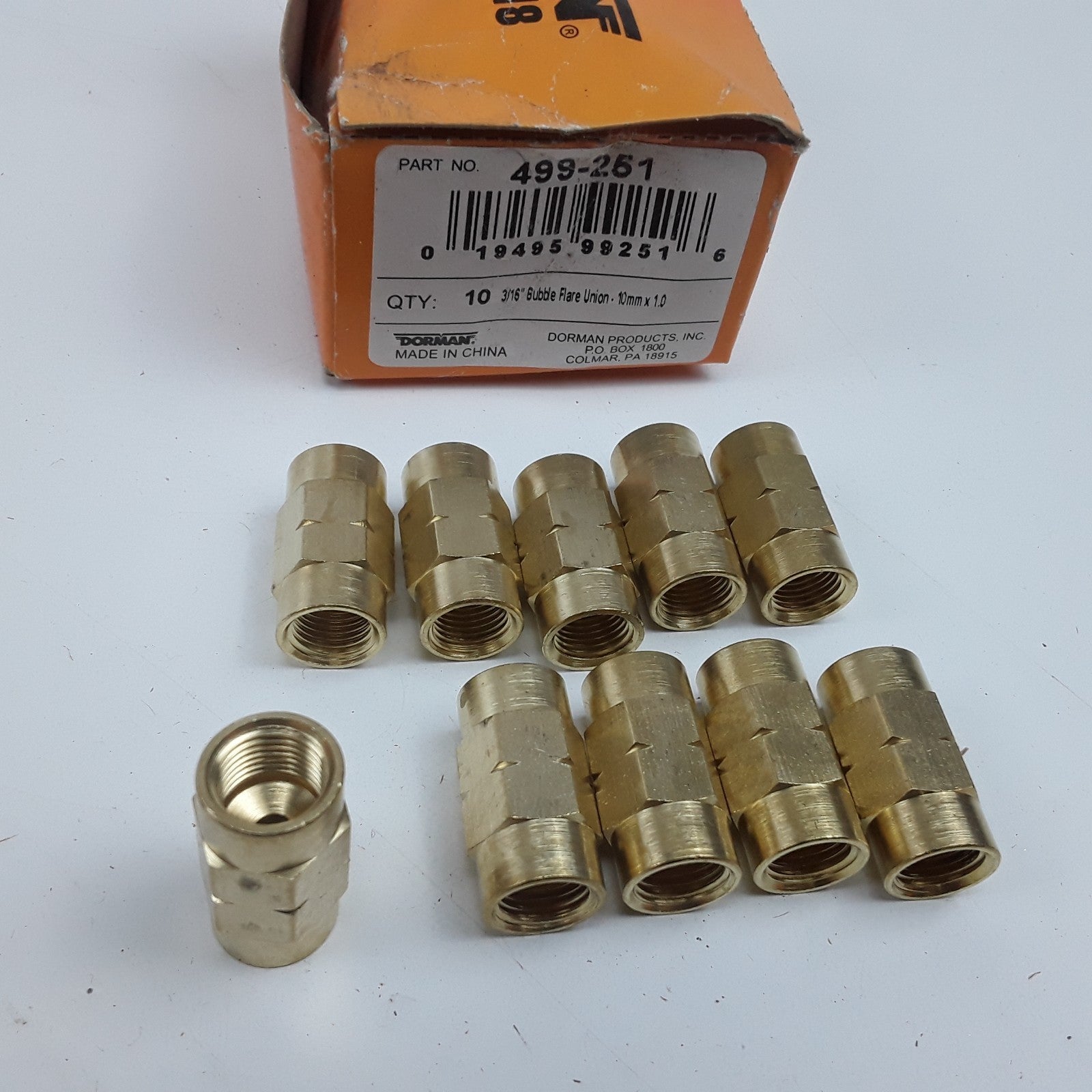 Dorman 499-251 Brake Line Union-Bubble Flare-3/16 in. x 10mm-1.0 Set of 10