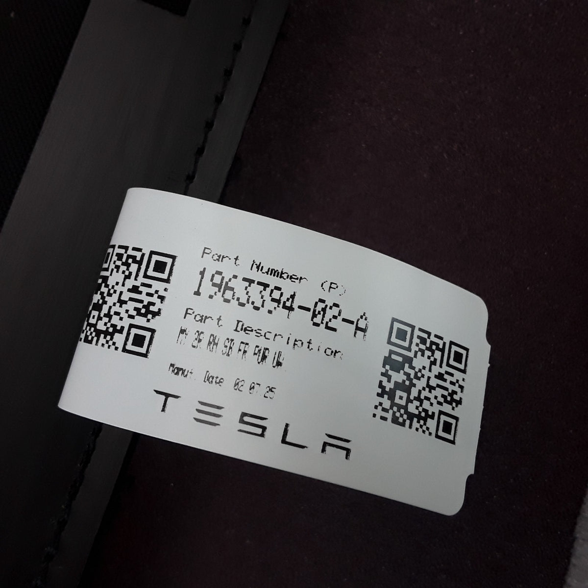 1963394-02-A RH White ISO Flag 2nd Row Seatback Cover For Tesla Model Y 2020-25