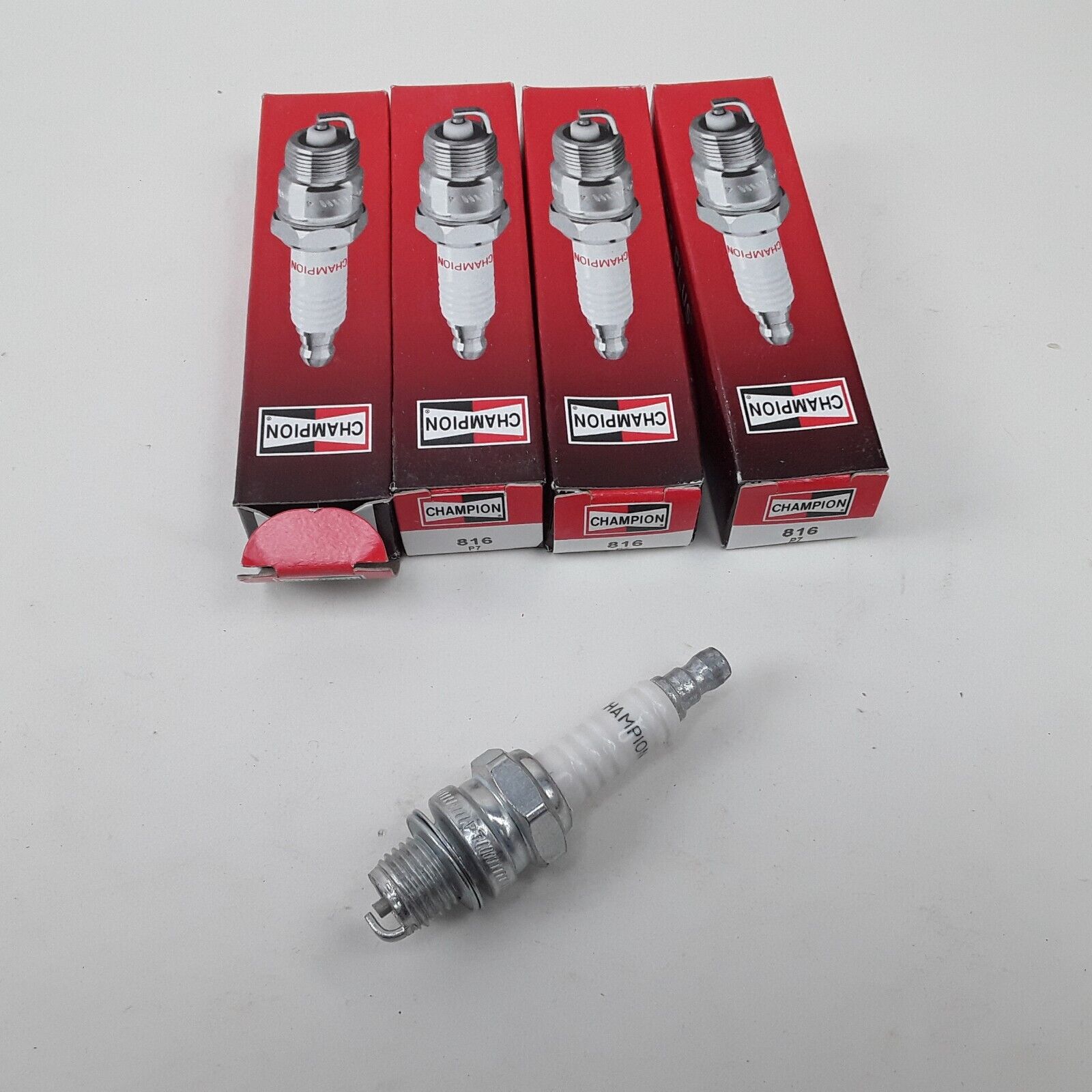 Set of 4 Champion 816 P7 Copper Spark Plug Silver White Dependable Performance