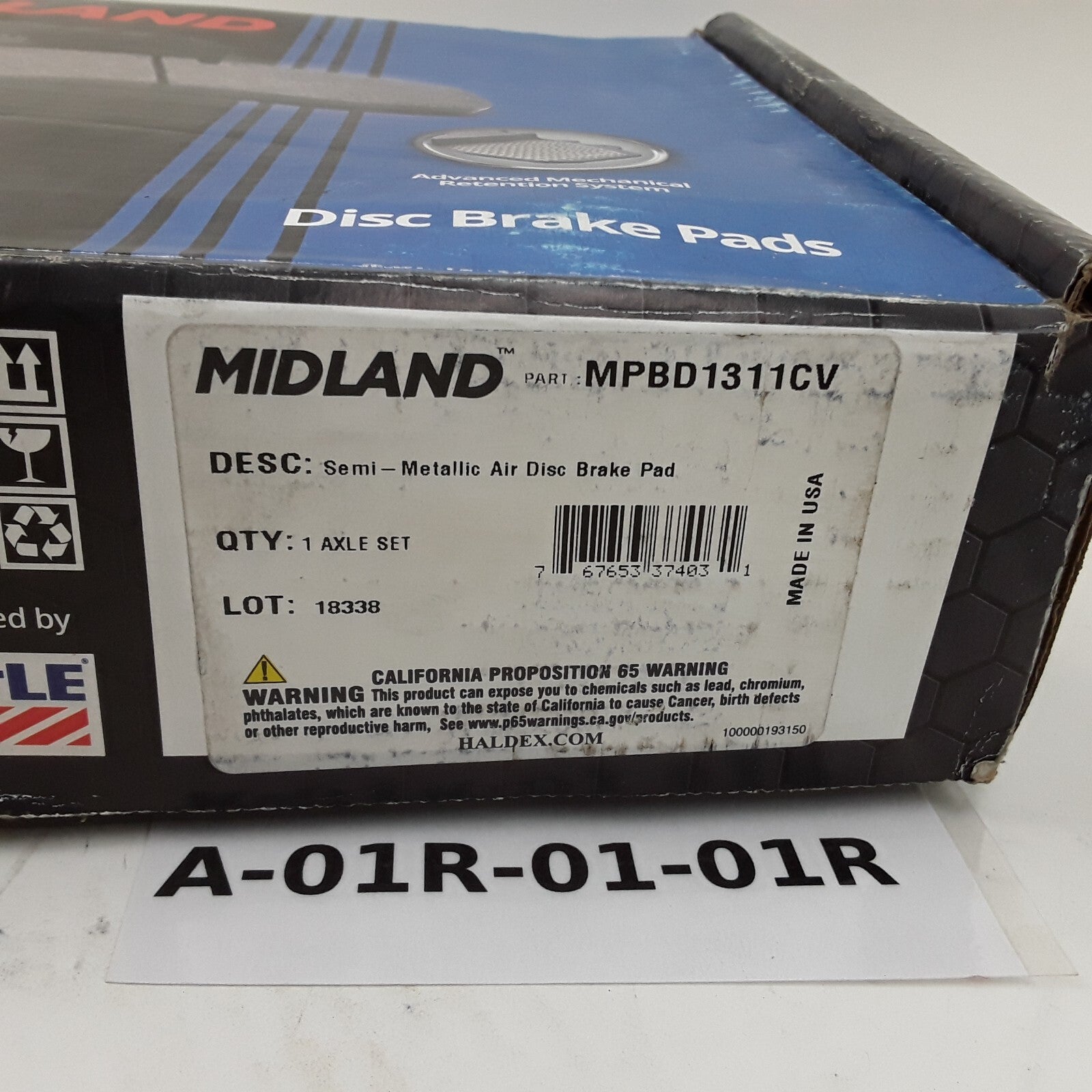 Haldex MPBD1311CV Disc Brake Pad Fits Meritor EX225H2 Calipers FMSI D1311