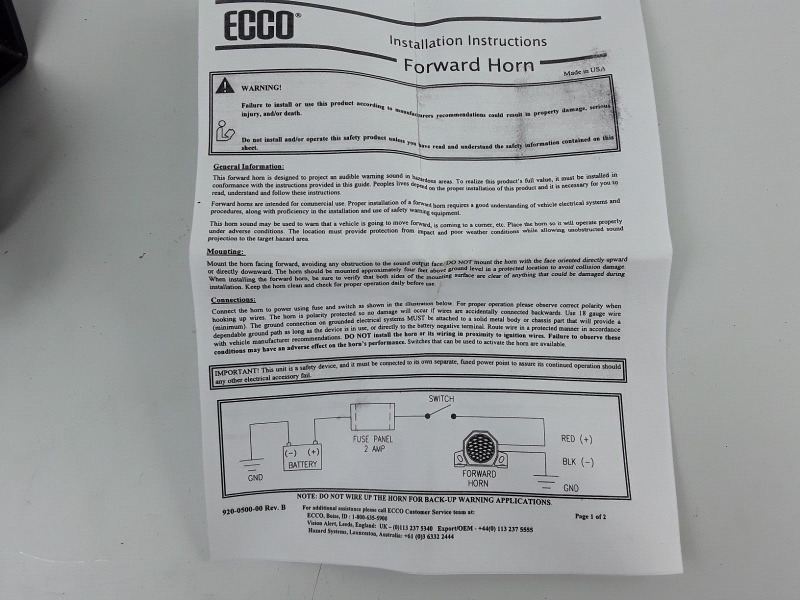 1490076 Hyster Forklift FORWARD HORN 107 DB 24-48V ELECTRON MODEL FOR ECCO FH577 - HotCarParts
