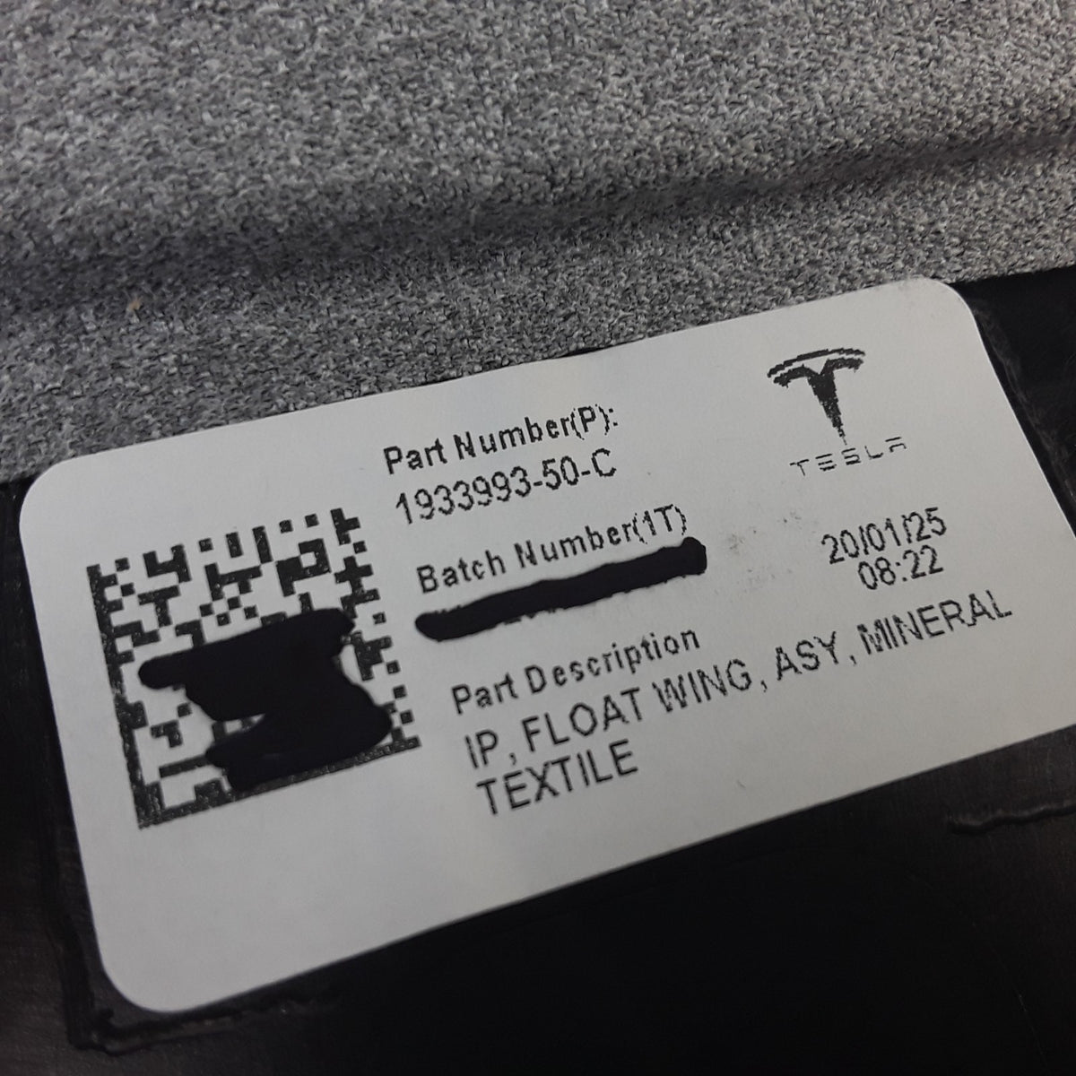 For Tesla Instrument Panel Float Wing Trim Gray Textured MPN 1933993-50-C 