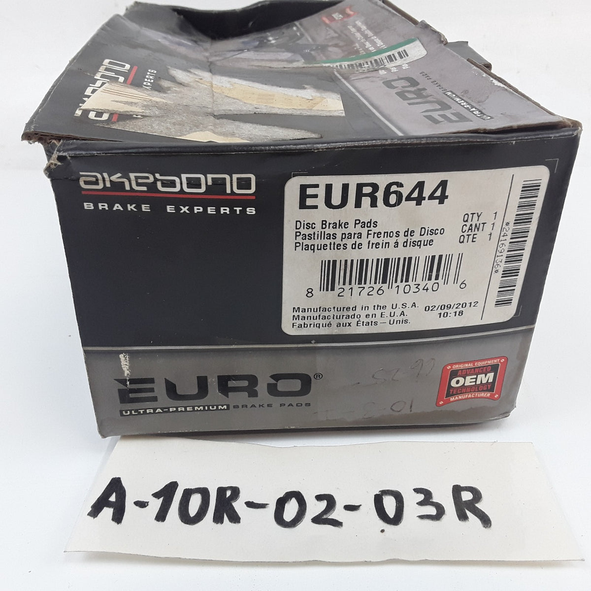 Akebono EUR644 Front Ceramic Disc Brake Pad Kit Fits Saab 900 1994 1995 1996