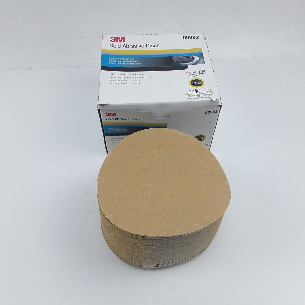 3M 00982 Hookit Gold Abrasive Disc P100 6 in 152mm 100 Discs Per Carton
