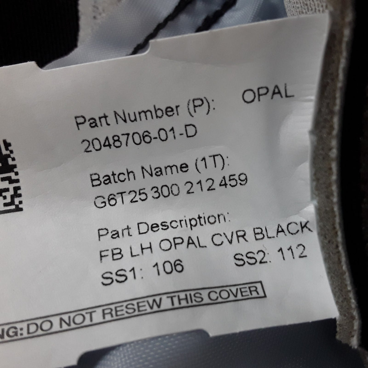 2048706-01-D LHD Black Farside 1st Row Seatback Cover For Tesla Model Y