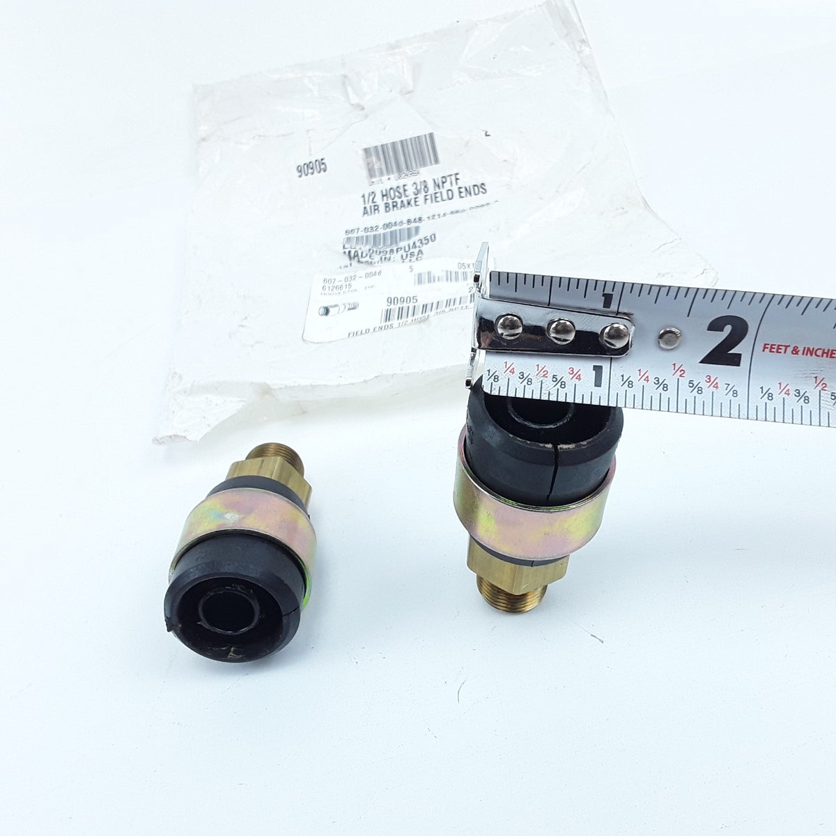 90905 Brass Air Brake Hose End Fitting For 1/2" ID Hose with 3/8" NPTF Threads