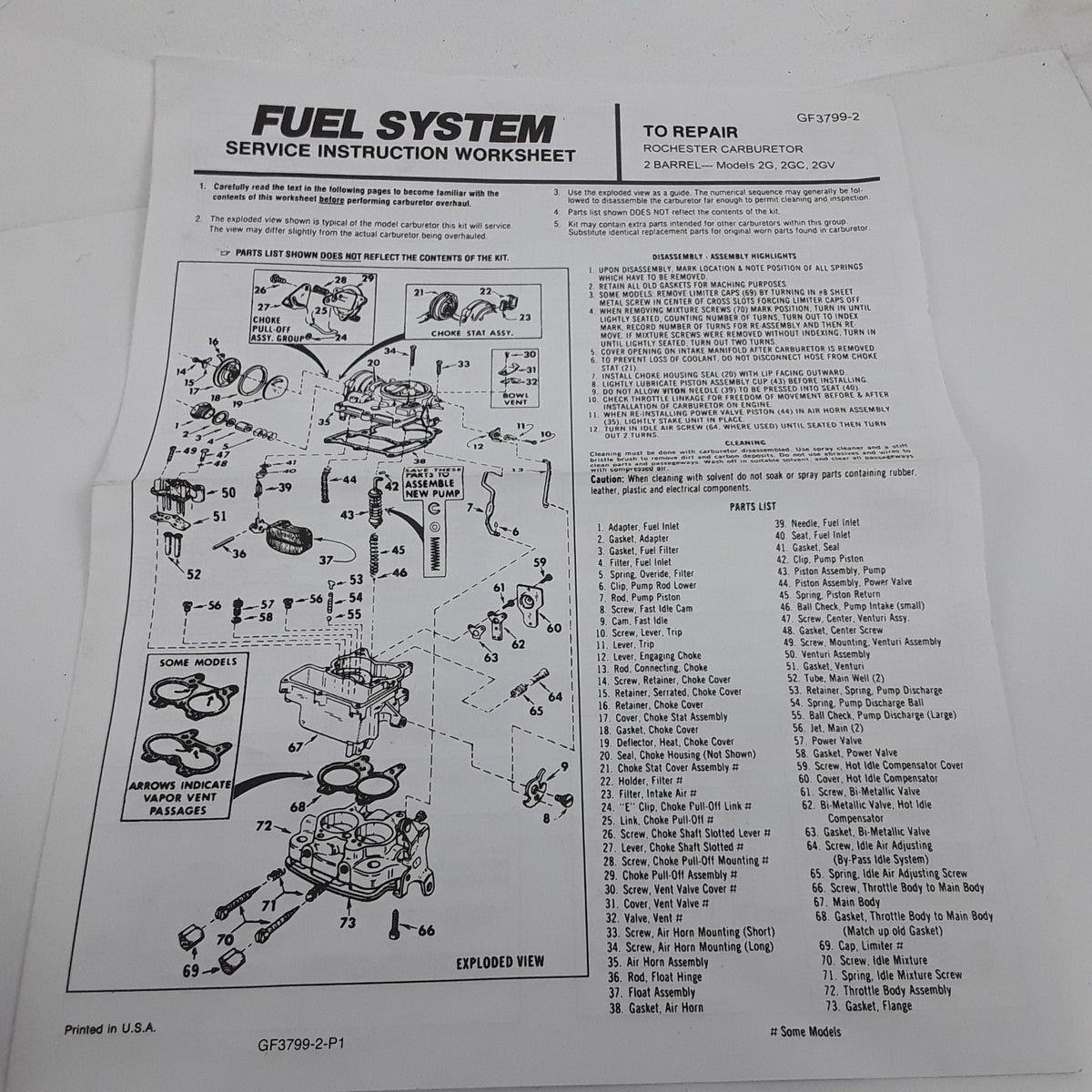 Carburetor Repair Kit Fits Buick Oldsmobile Cadillac Pontiac Chevrolet 1955-1969