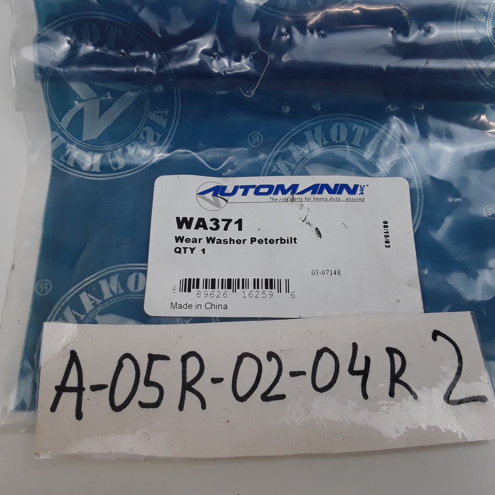 Automann WA371 Air Suspension Wear Plate Washer Assembly For Peterbilt 03-07148