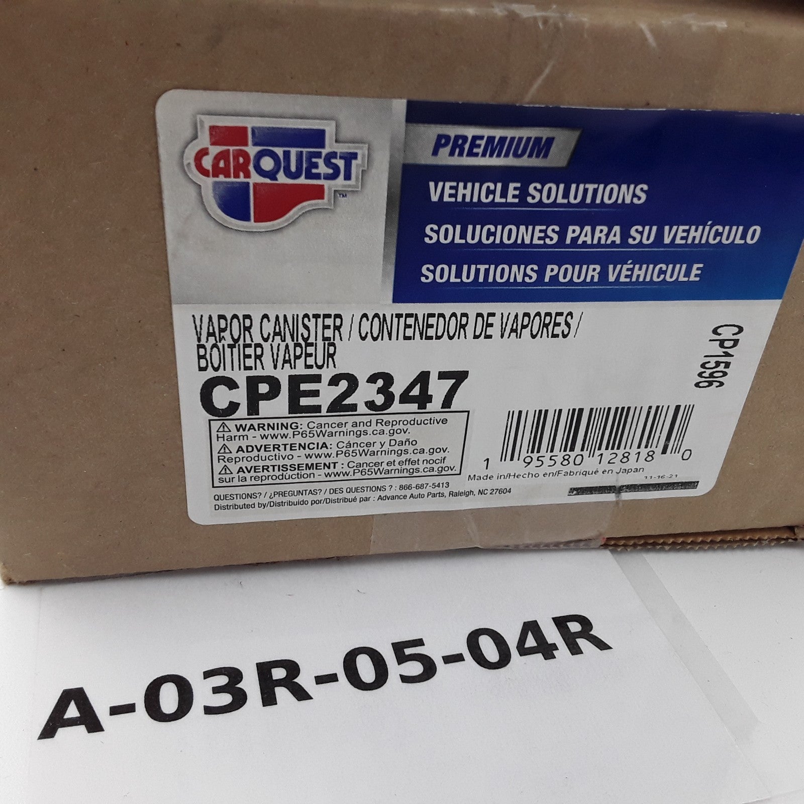 Carquest CPE2347 Fuel Vapor Canister Fits Toyota Prius (2006 2007 2008 2009)