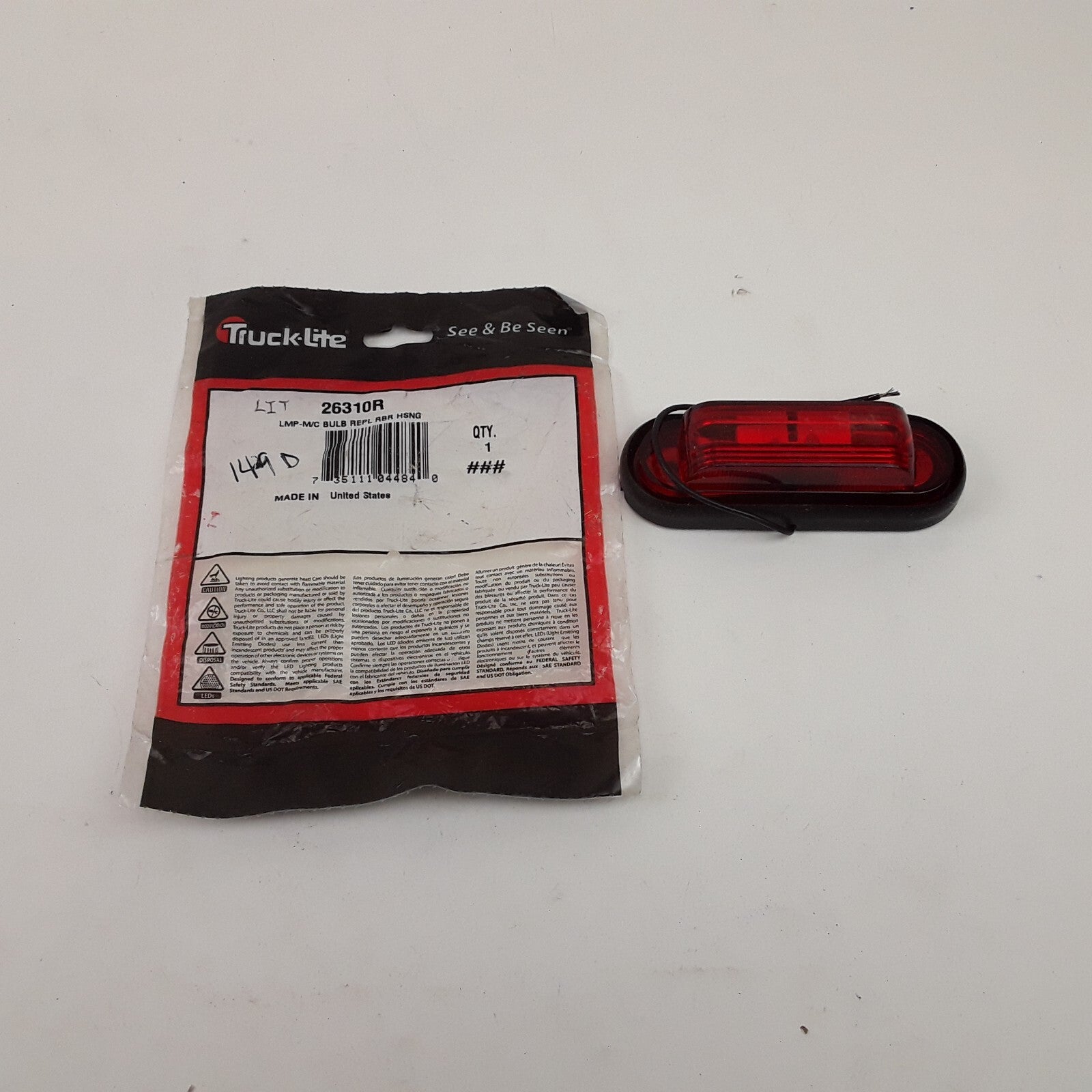 Truck-Lite 26310R 26 Series Marker Clearance Light Hardwired Lamp Connection