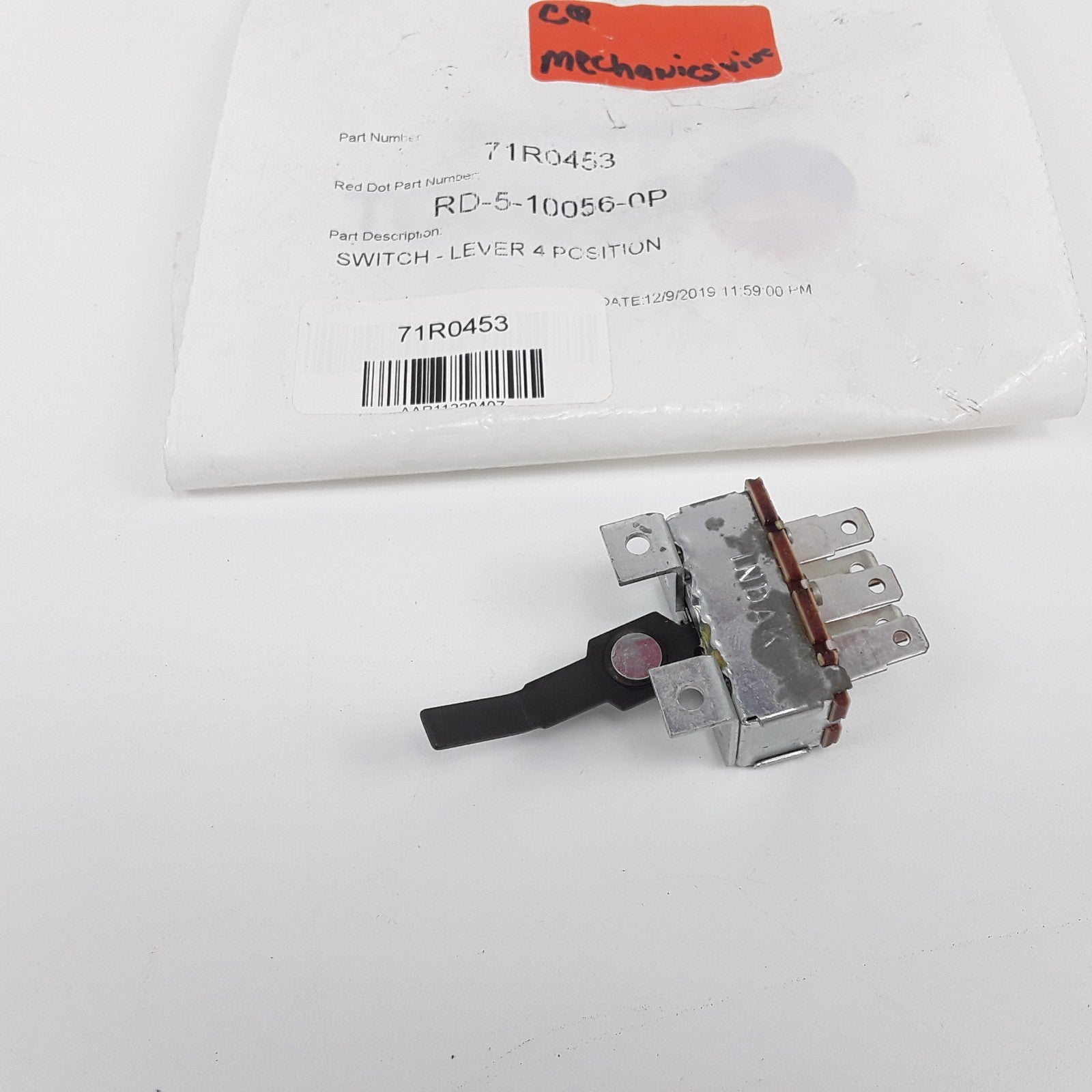 Red Dot 71R0453 Bent Lever Blower Switch Assembly 4 Positions Heavy Duty
