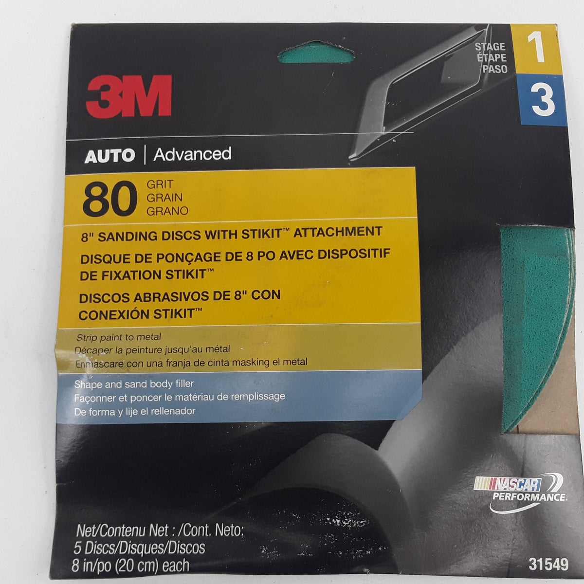 3M 31549 Sanding Disc with Stikit Attachment 80 Grit 8 inch 5 Discs