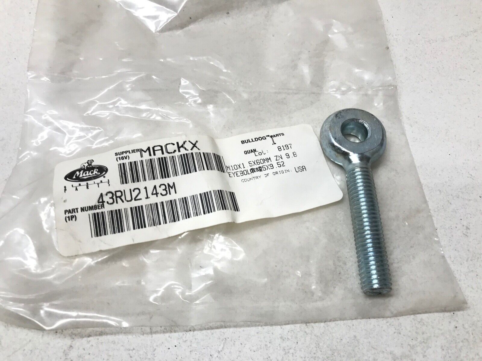 GENUINE MACK 43RU2143M OEM BOLT M10X1 5X60MM EYEBOLT 25X9 . 52 - HotCarParts