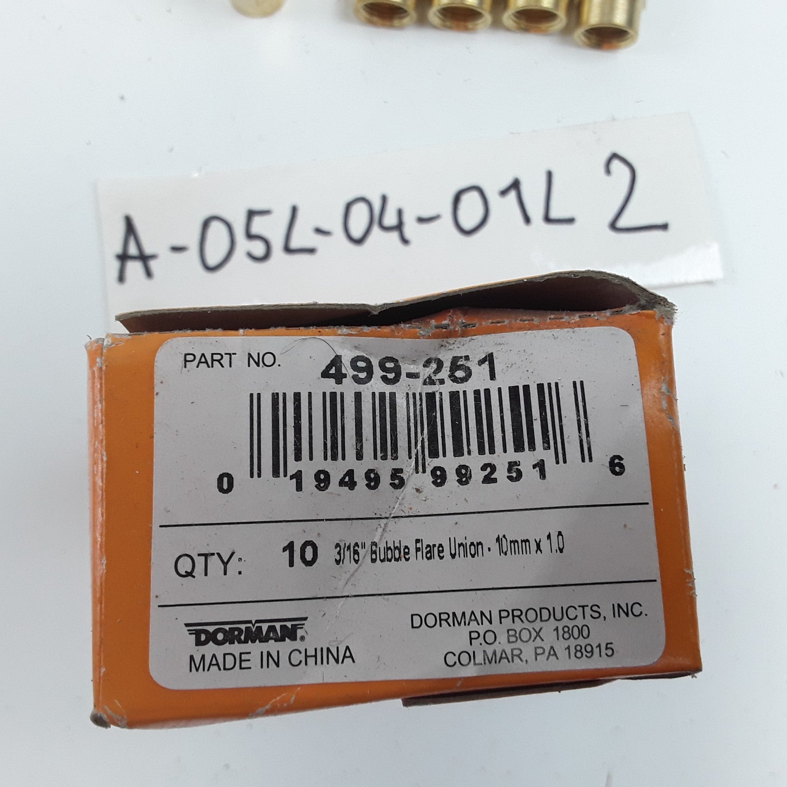 Dorman 499-251 Brake Line Union-Bubble Flare-3/16 in. x 10mm-1.0 Set of 10