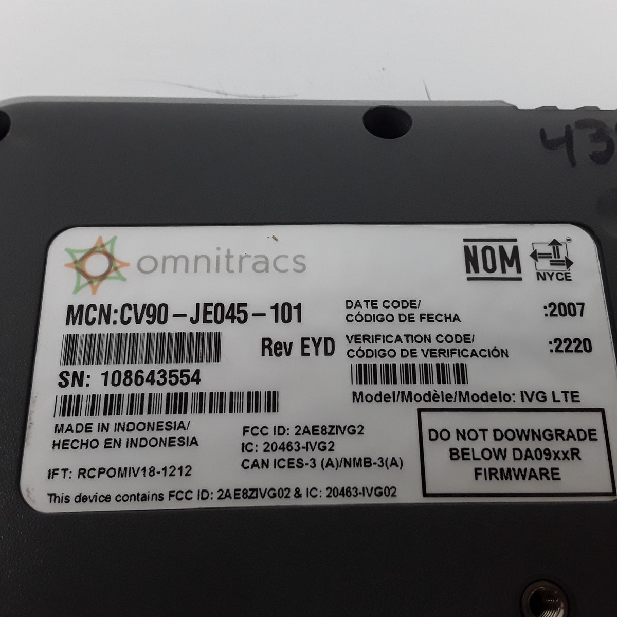 Omnitracs CV90-JE045-101 IVG ELD ELE 4G LT For Commercial Truck To Track Vehicle