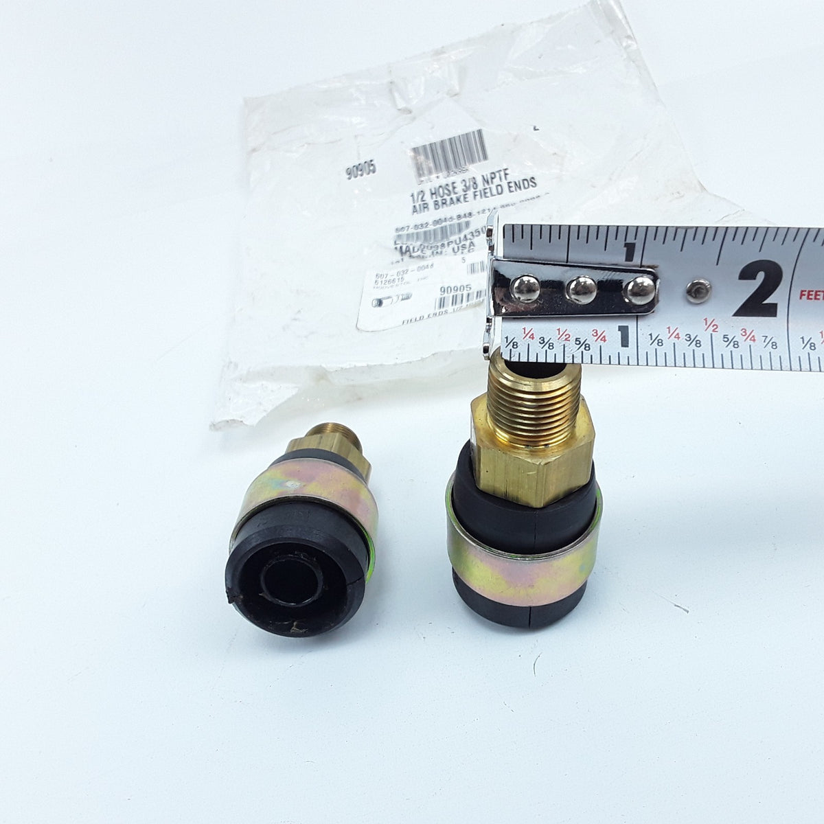 90905 Brass Air Brake Hose End Fitting For 1/2" ID Hose with 3/8" NPTF Threads