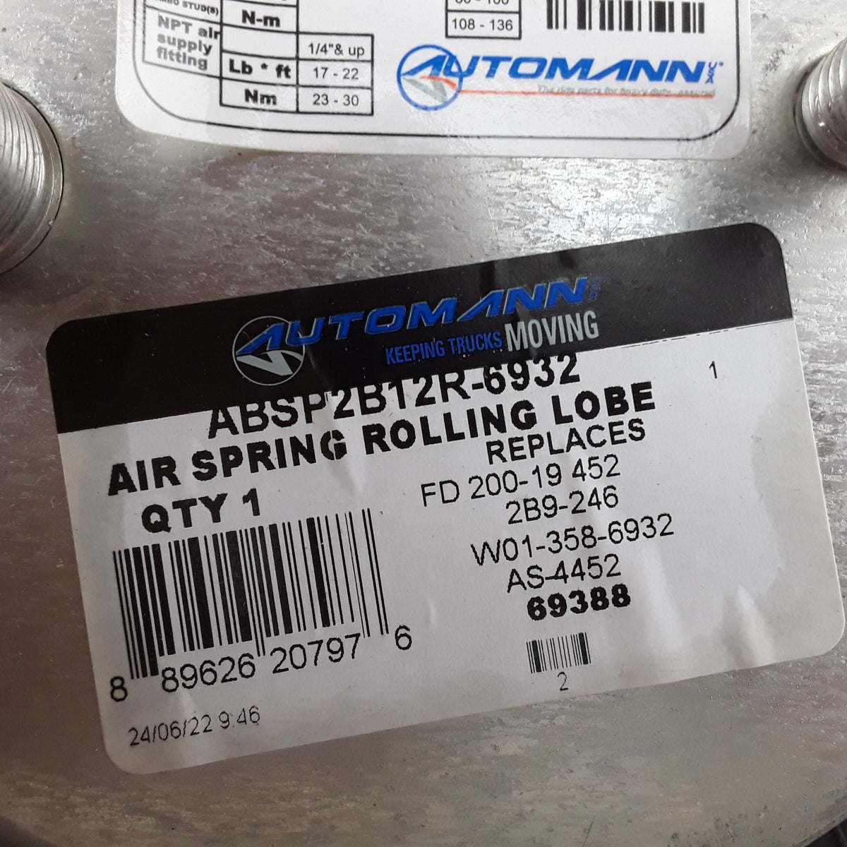 Automann ABSP2B12R-6932 Air Spring Double Convoluted Repl.W01-358-6932 , 2B9-246