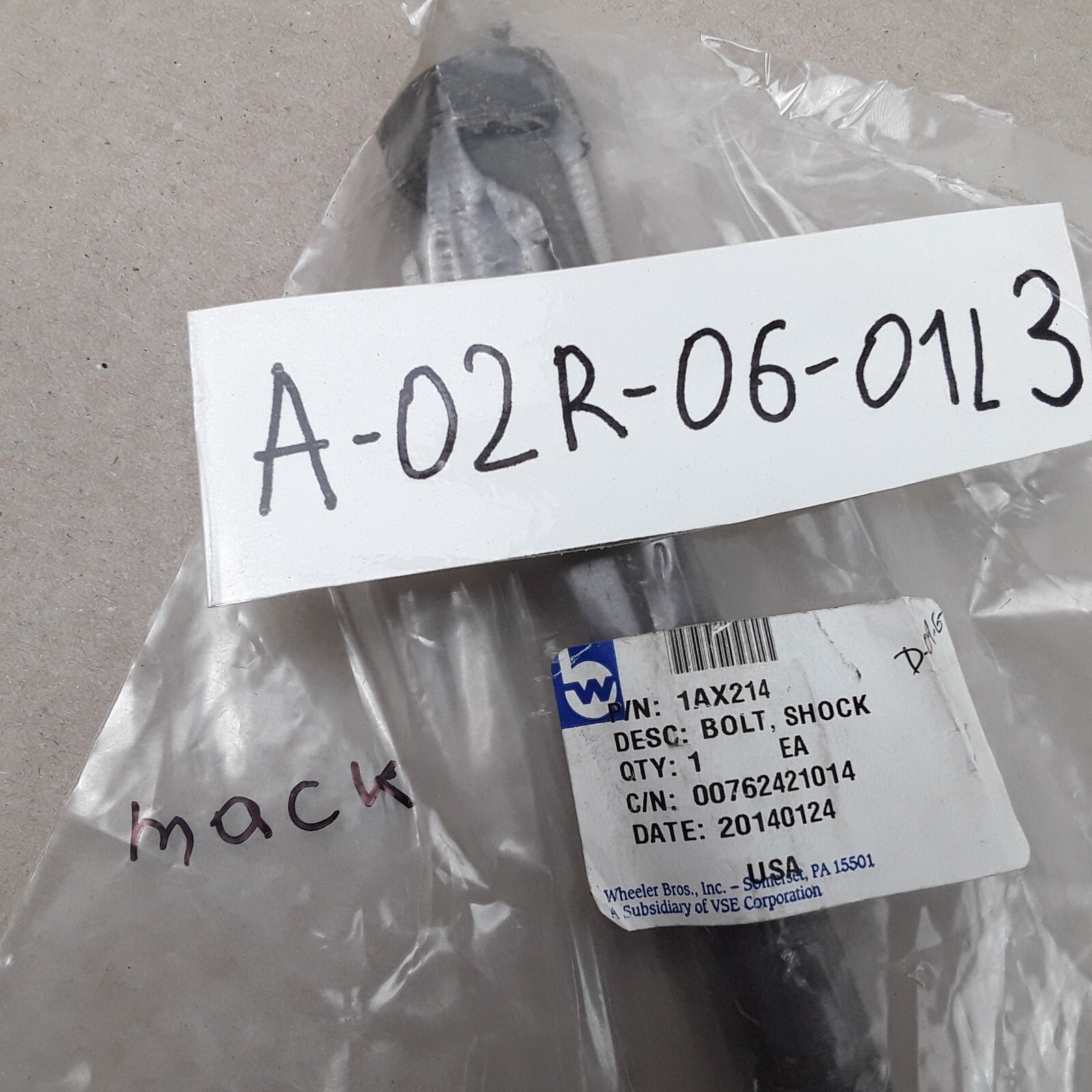 Wheeler Bros for Mack 1AX214 Shock Bolt For Heavy Duty Truck Suspension Systems