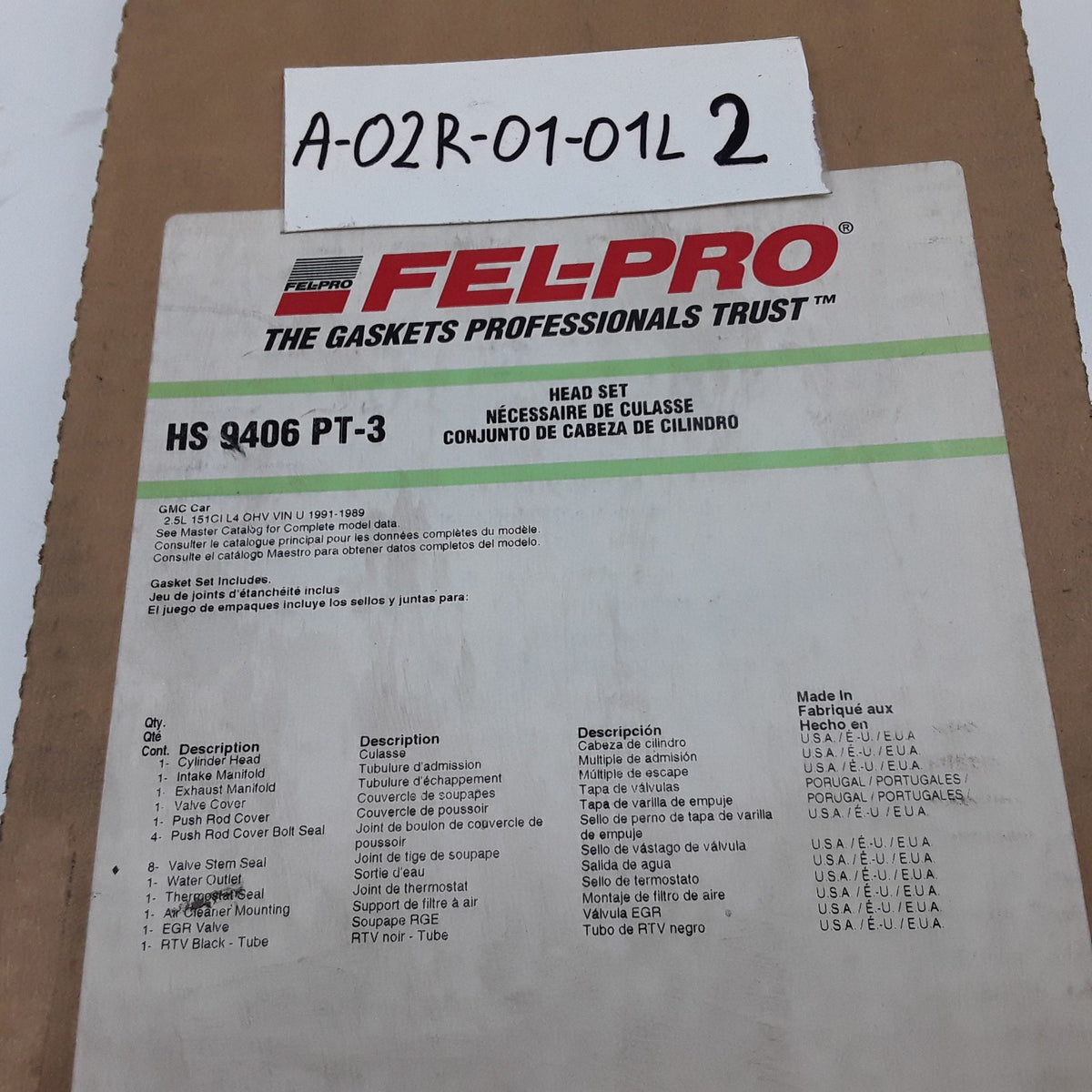 FEL-PRO HS 9406 PT-3 Head Gasket Set For Pontiac Oldsmobile Buick 1989 1990 1991