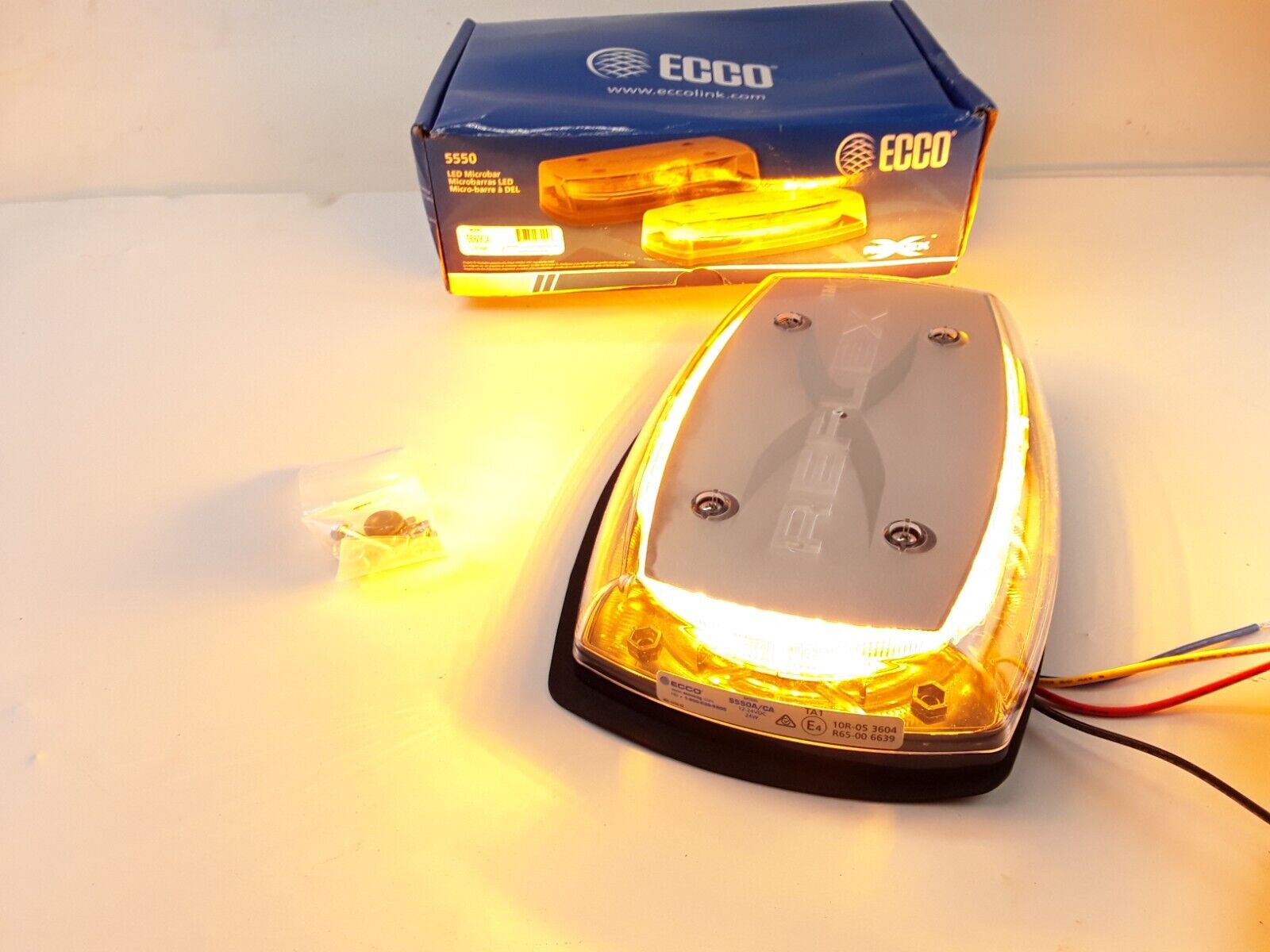 Amber Mini Emergency LED Light Bar 12-24V ECCO 5550A Reflex 4-Bolt Optic Dome - HotCarParts