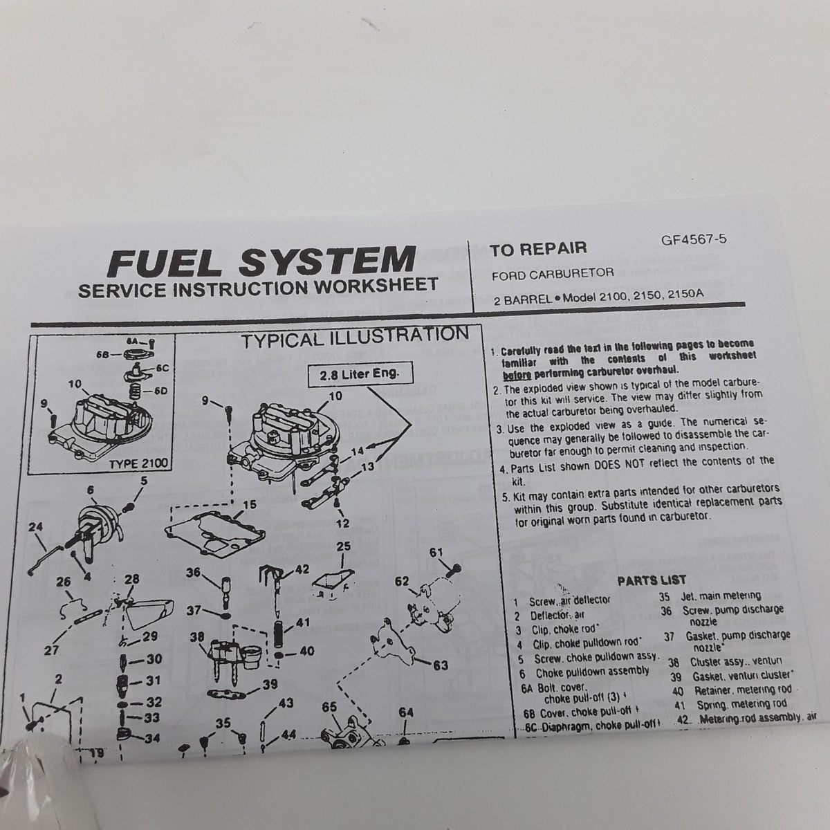 Carburetor Repair Kit Fits Bricklin Mercury Jeep American Motors 1964-1992, 1994