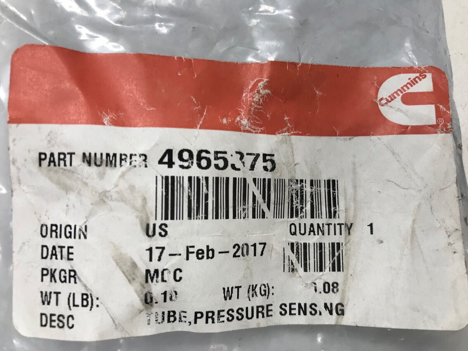 Cummins 4965375 TUBE, PRESSURE SENSING Original OEM part - HotCarParts