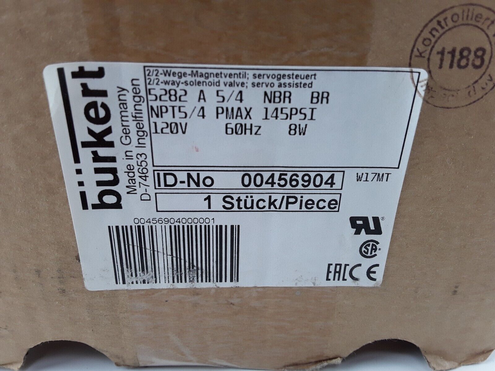 Burkert Fluid Control Systems 456904 Solenoid Valve 5282-00-A32,0BBMSNM87-0-120 - HotCarParts
