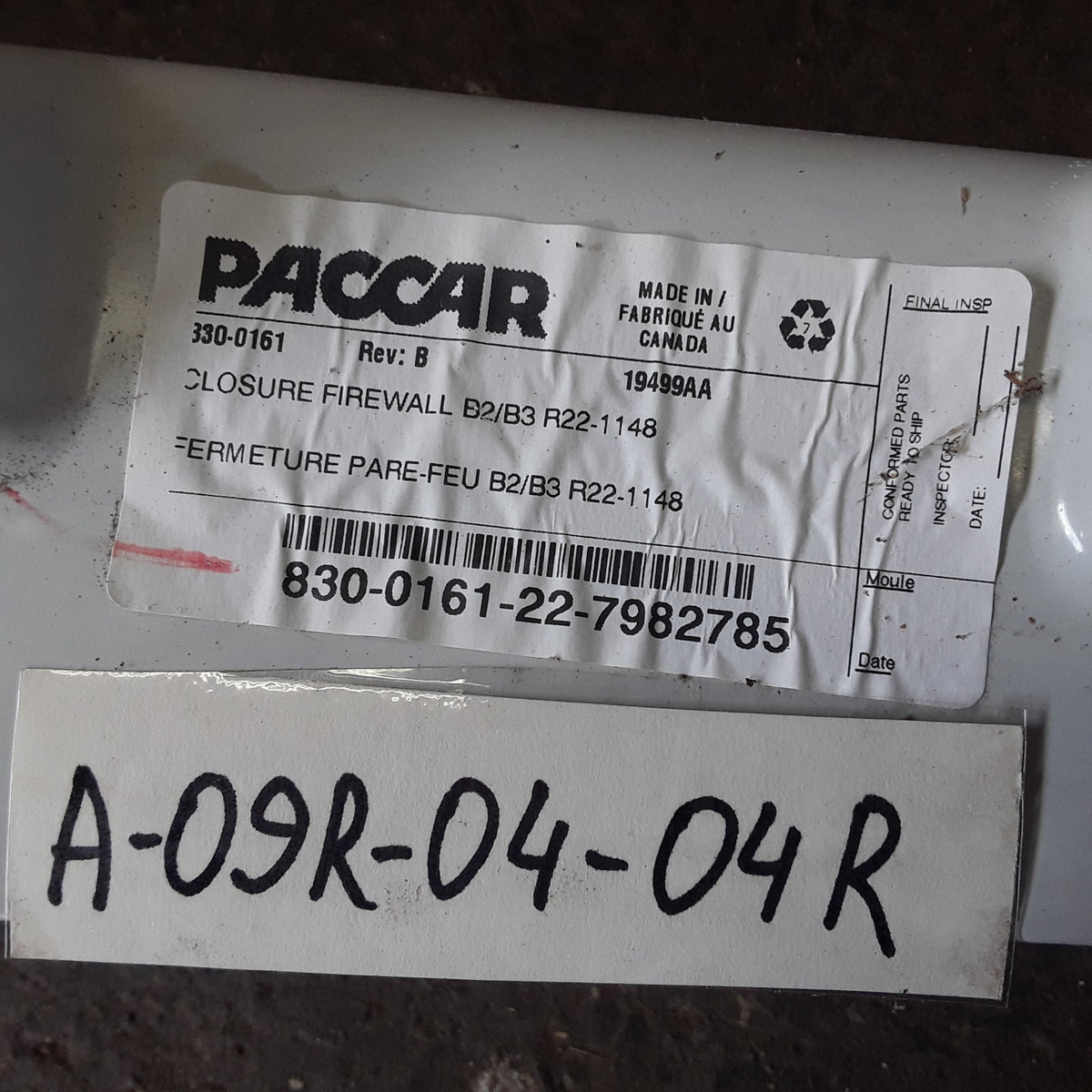 p/n R22-1148  R22-1173 Upper Firewall Closure Panel Fits Kenworth and Peterbilt