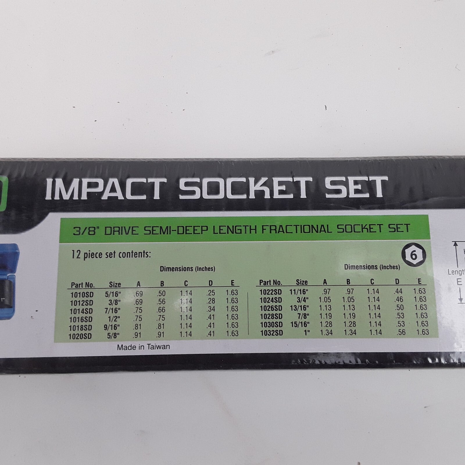 Grey Pneumatic 1213SD 3/8'' Drive Semi–Deep Length Fractional Socket Set 12 Pcs