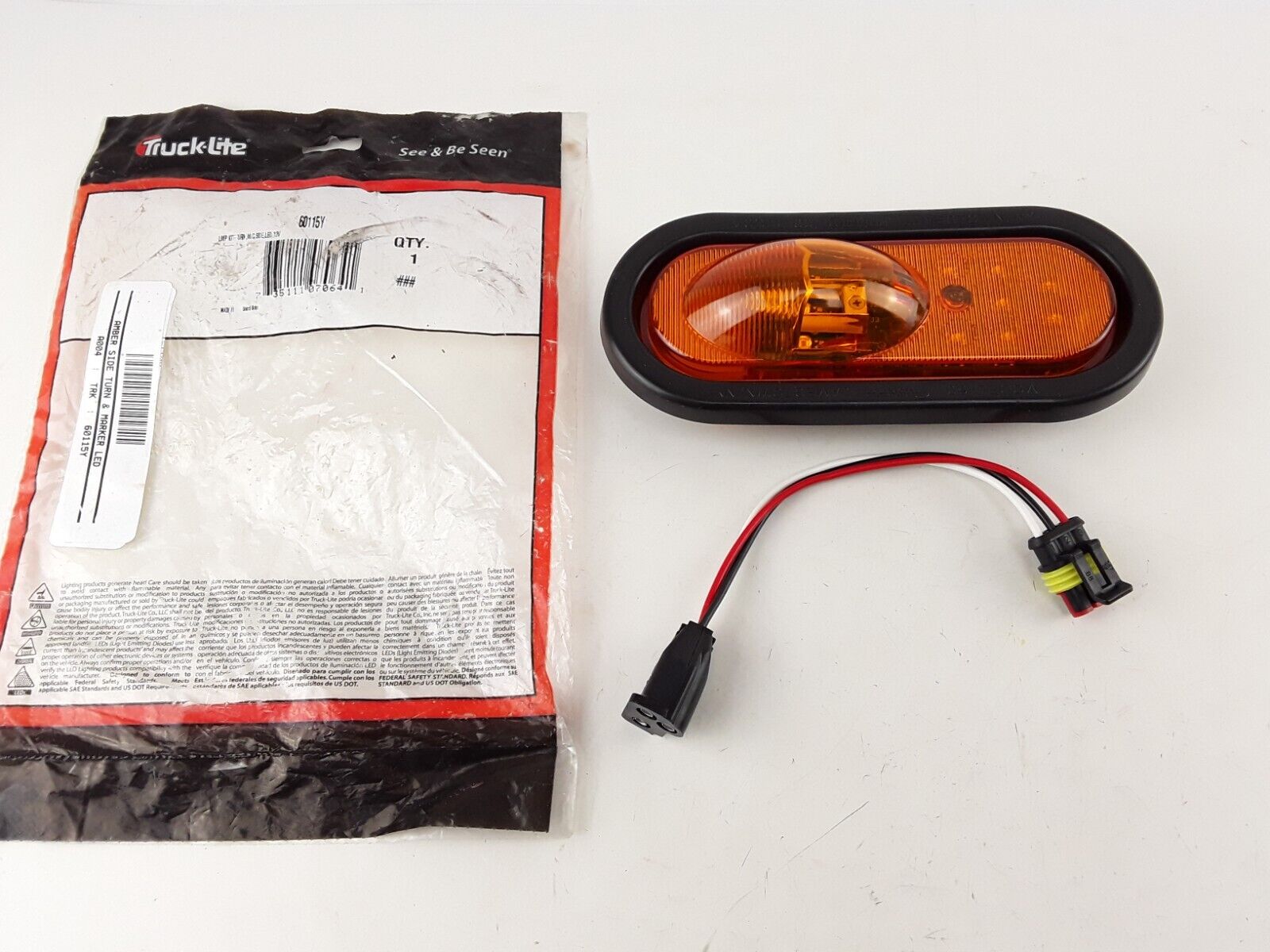 Truck Lite 60115Y SIDE TURN SIGNAL AMBER LED, SUPER 60, W/ CLEARANCE MARKER OVAL - HotCarParts