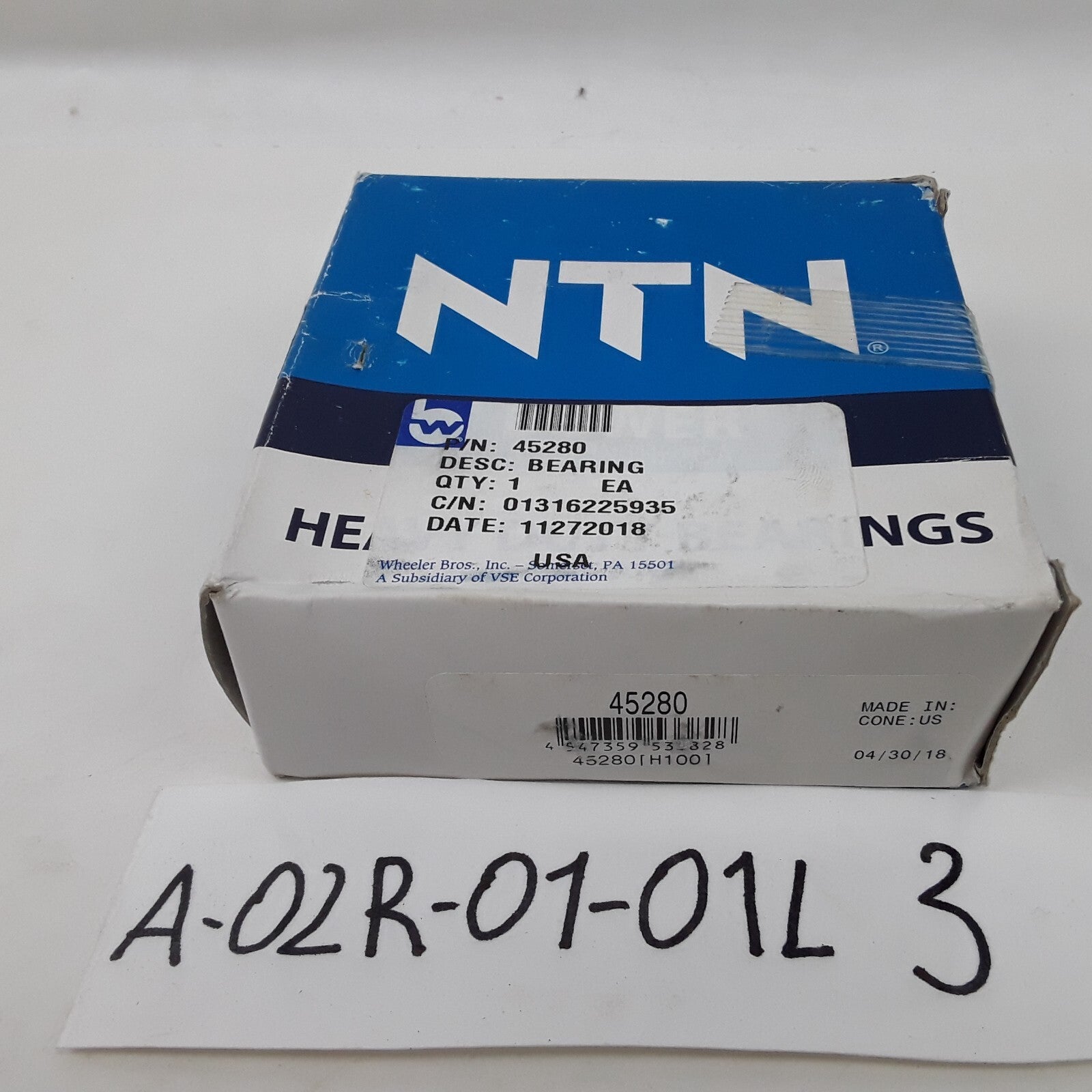 NTN 45280 Bearing Roller, Tapered Cone, 1.75" Bore, Case Carburized Steel