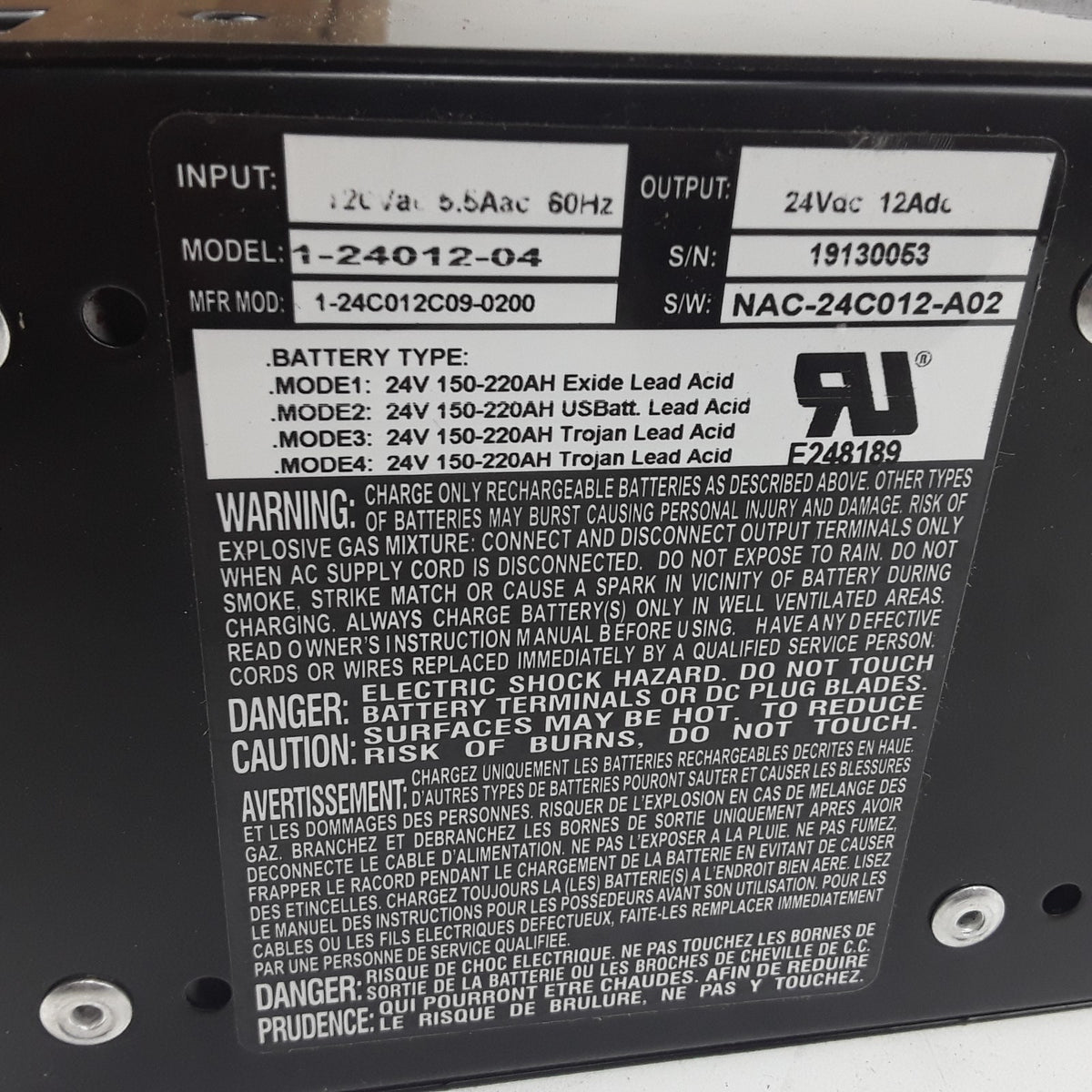 Hyster 1607815 Battery Charger For Hyster Forklift W45Z (C215) W40Z (B218) 24V