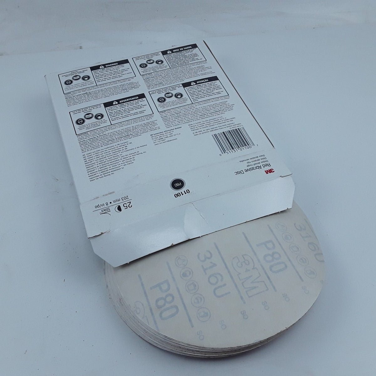3M 01100 Red Stikit Abrasive Discs P80 Grit 8 inches 203mm 25 Discs Per Box