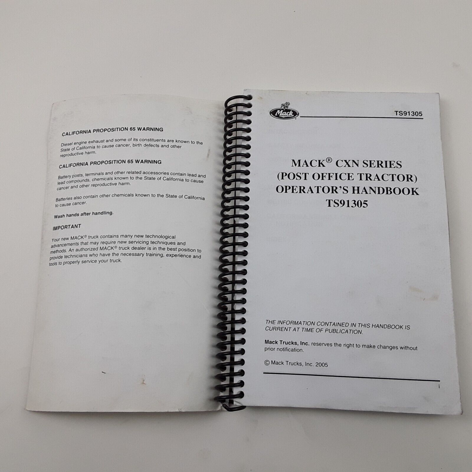 Mack CXN Series Operator's Handbook TS91305 Fast Free Shipping