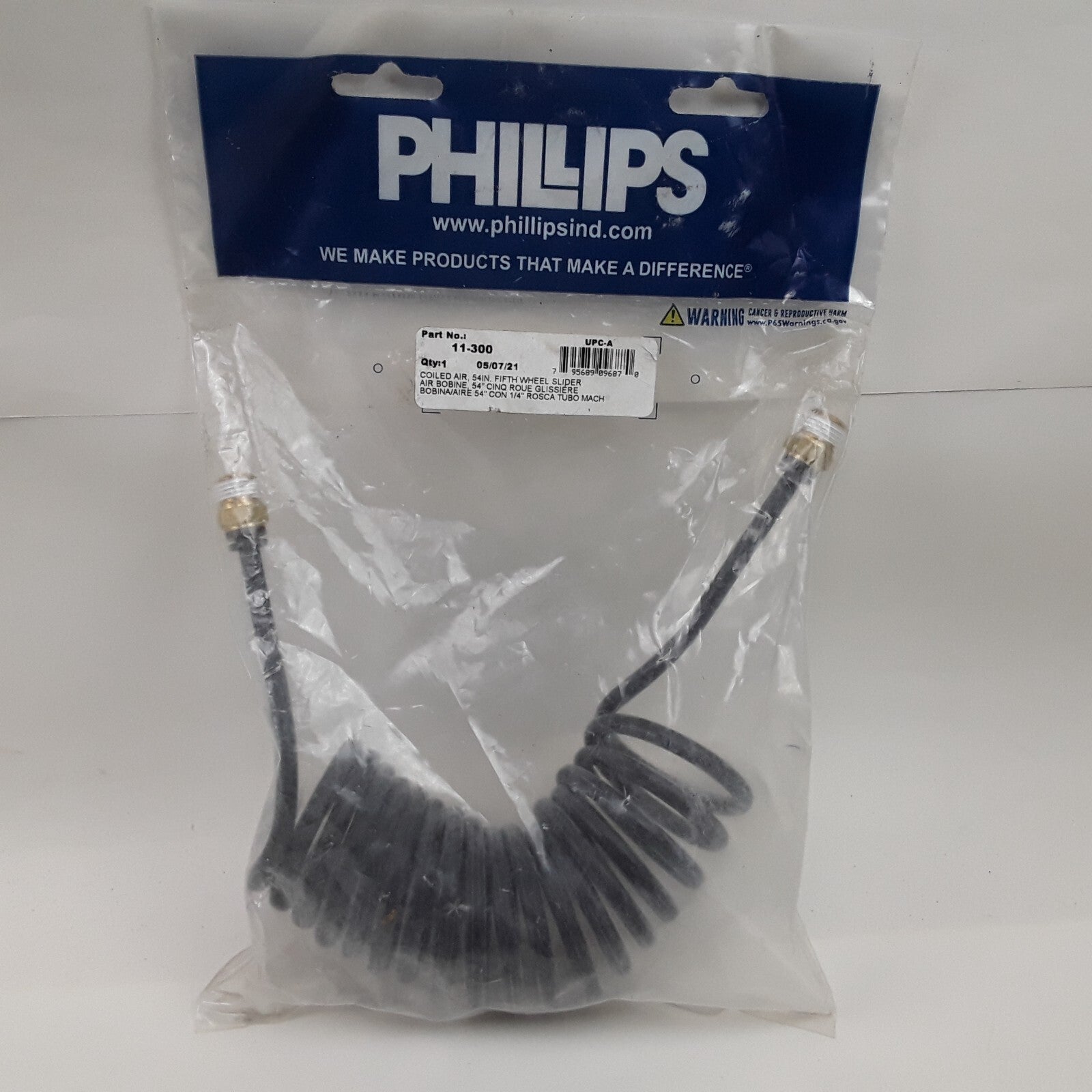 Coiled Cable - 54 in., with 1/4 in. Male Pipe Thread, for Sliding Fifth Wheel