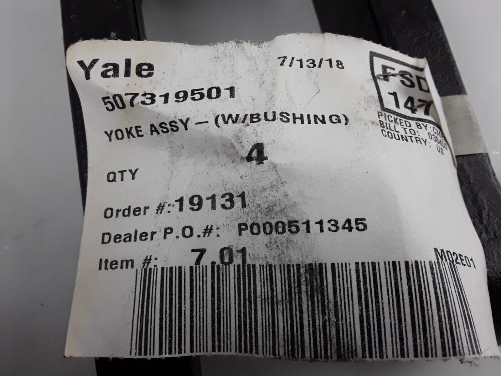 YALE 507319501 FITS HYSTER DRIVE YOKE ASSEMBLY PULL ROD W/BUSHING FORKLIFT MPE - HotCarParts