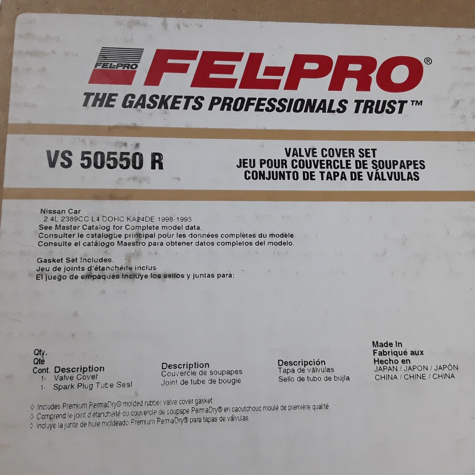 Fel-Pro VS 50550 R Engine Valve Cover Gasket Set For Nissan 240SX 1995-1998 2.4L