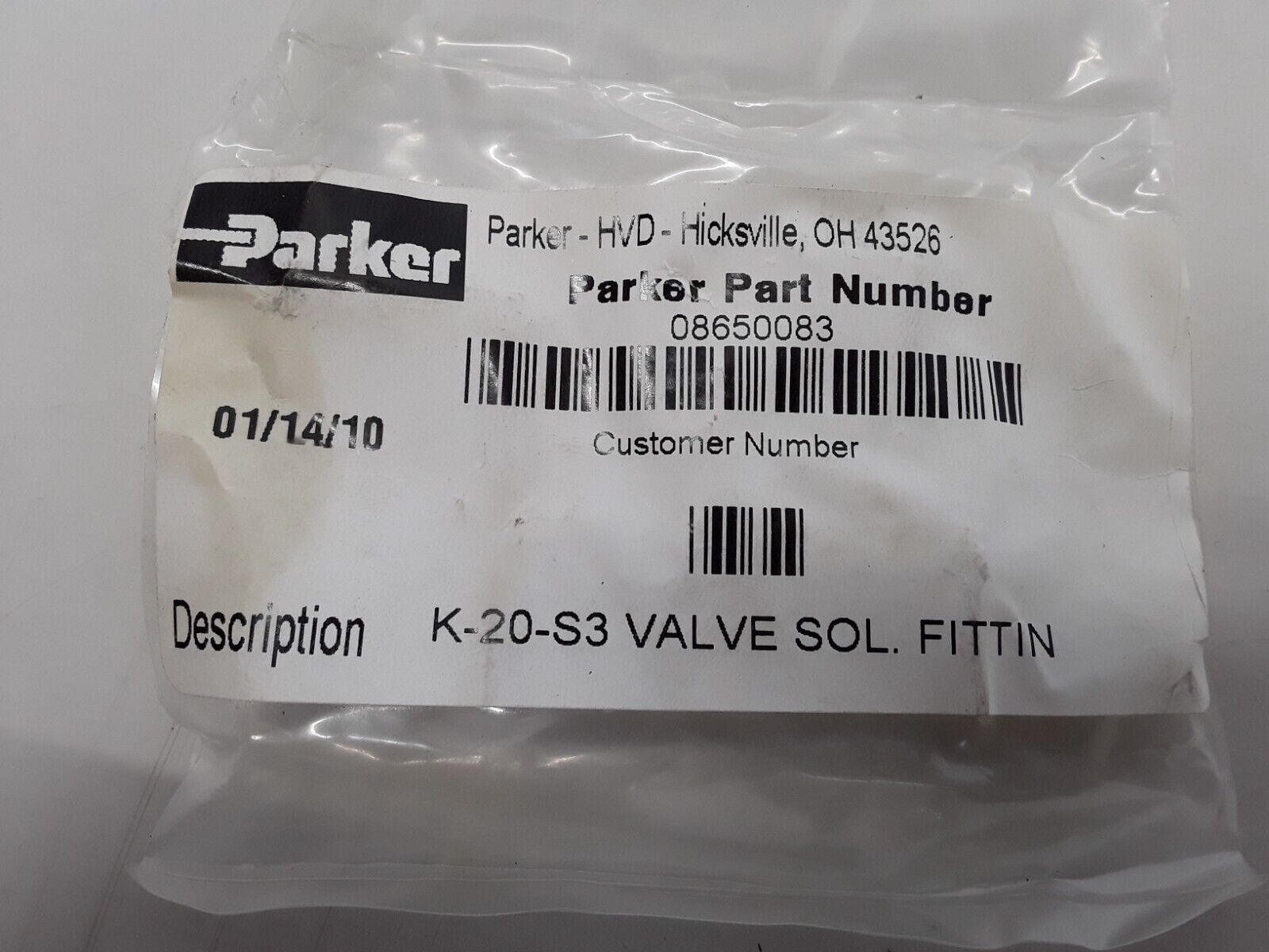 Genuine Parker 08650083 K-20-S3 Valve Sol. Fitting Fast Free Shipping - HotCarParts