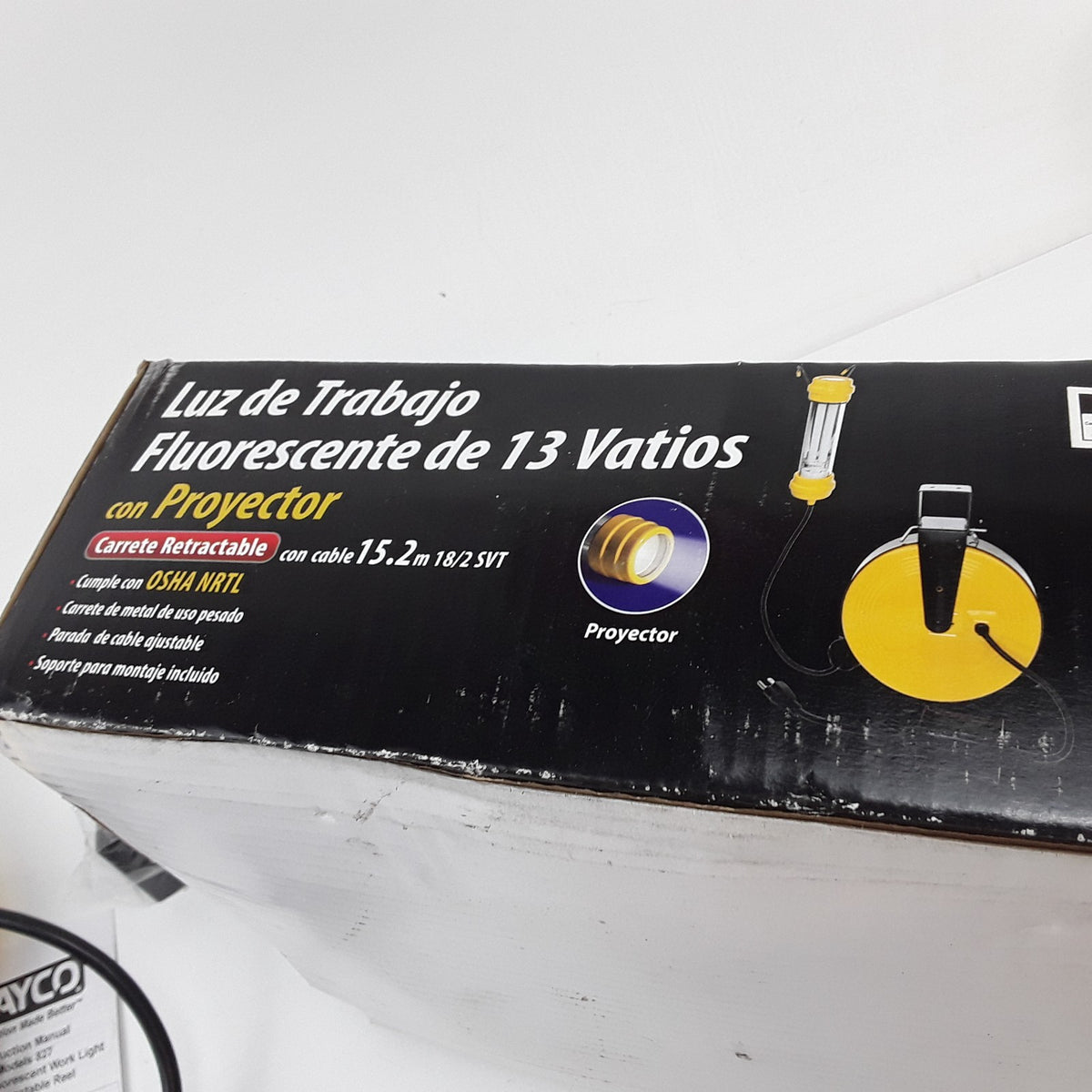 13 Watt Flourescent Work Light W/ Spotlight, 50' Metal Reel Bayco SL-827