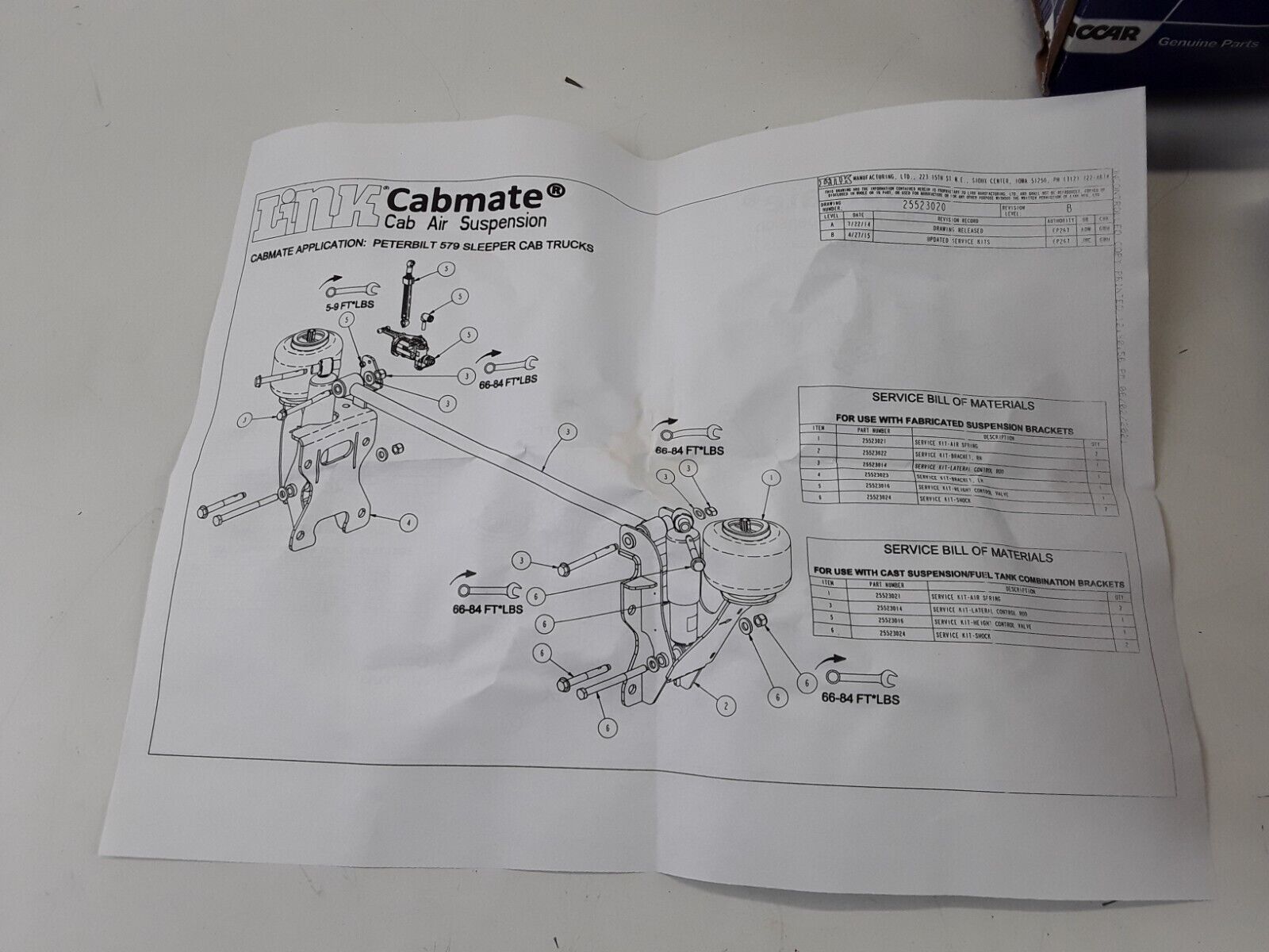 PACCAR CAB SLEEPER AIR SPRING-SERVICE KIT 25523021 Fits Kenworth , Peterbilt