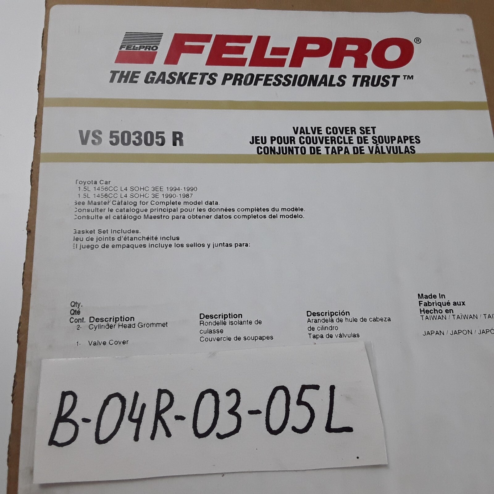Fel-Pro VS 50305 R Engine Valve Cover Gasket Set Fits Toyota Tercel (1987-1994)