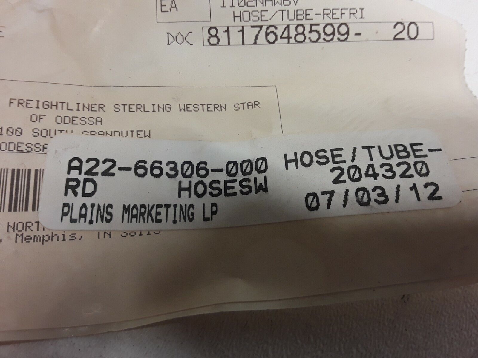 FREIGHTLINER HOSE,TUBE-REFRIGERANT, A22-66306-000 Fast Free Shipping - HotCarParts