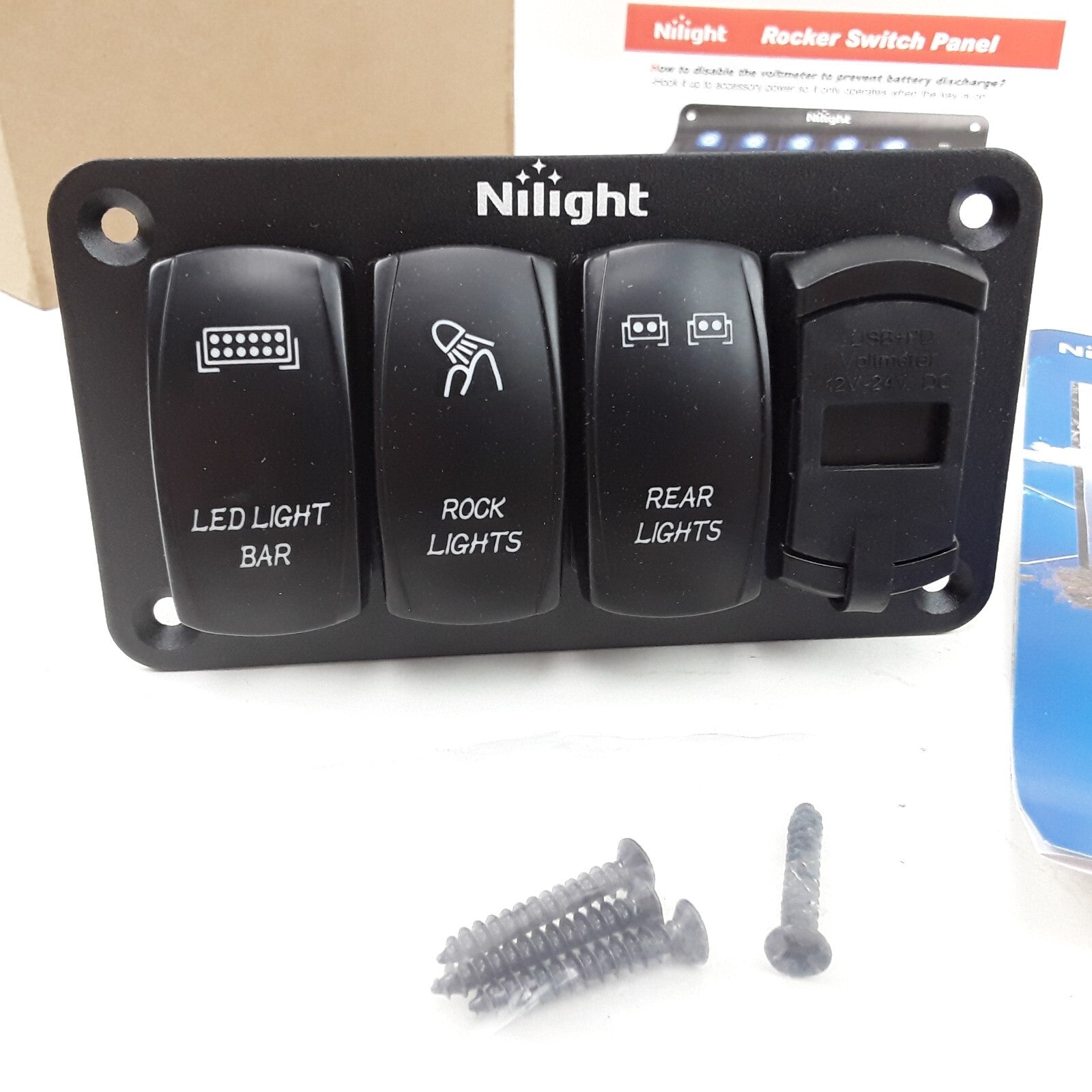 Nilight 90453B 3 Gang Aluminum Rocker Laser Toggle Switch Panel Aluminum 12V 24V