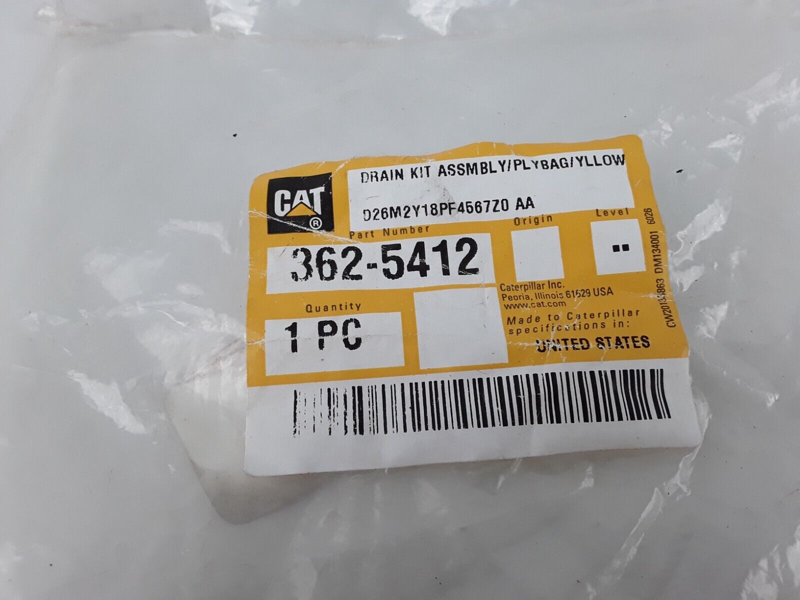 Genuine CAT Caterpillar 362-5412 NOS Fuel Filter Drain Kit - HotCarParts